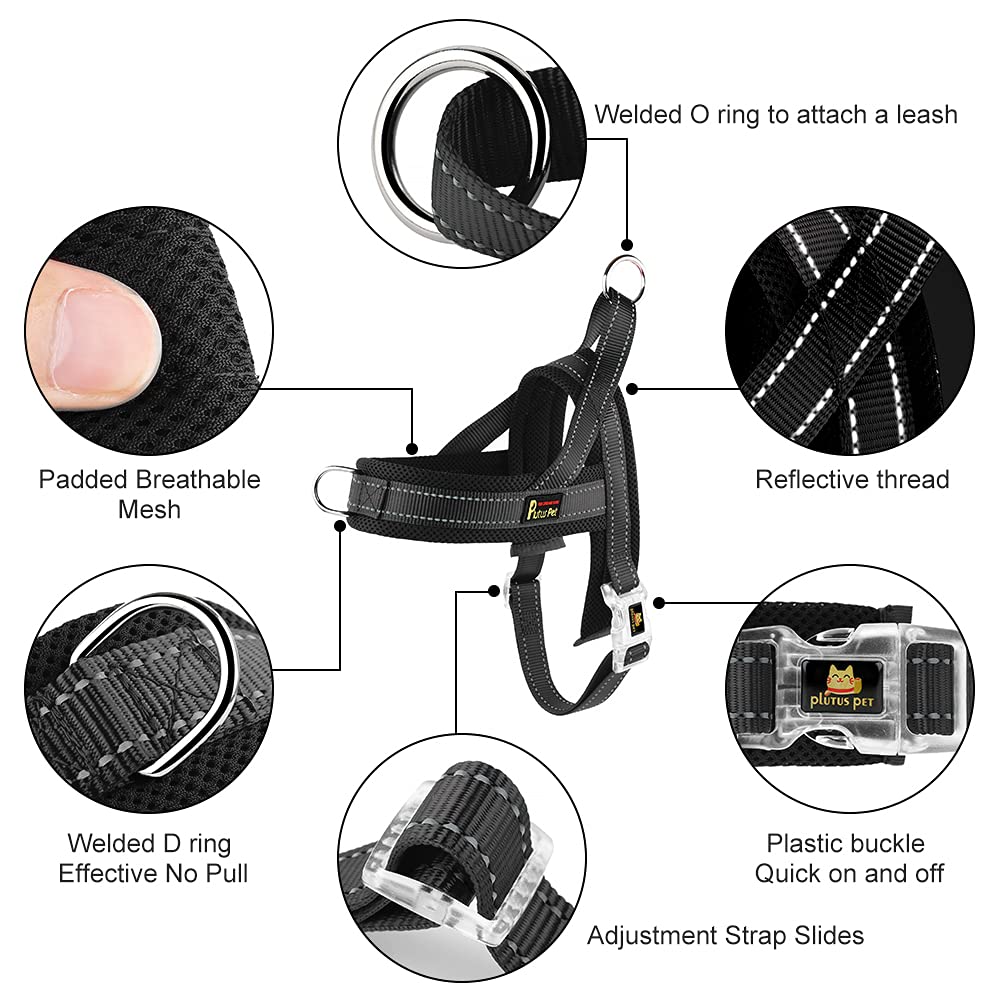 Plutus Pet No Pull Dog Harness With Breathable Mesh Padded, Adjustable Reflective Escape Proof Dog Harness, Quick Fit Dog Vest Harness For Small Medium Large Dogs(M, Black)