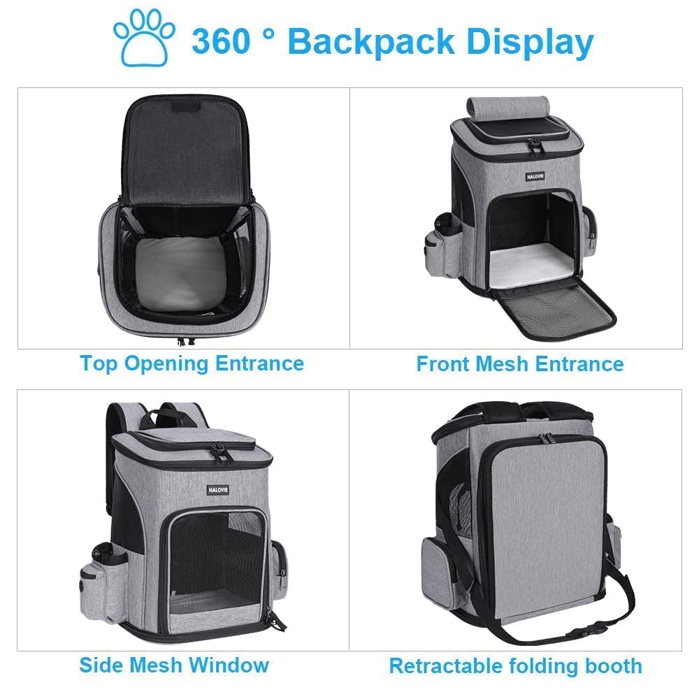 Halovie Pet Carrier Backpack Expandable For Cats Dogs Under 18 Lb, Breathable Mesh Cat Backpack Carrier Bag, Foldable Dog Backpack Carrier For Small Dogs Rabbits Puppies