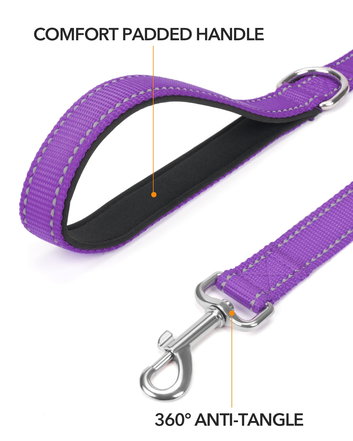 Taglory Nylon Dog Leash 6Ft, Soft Padded Handle Pet Reflective Leashes For Puppy Small Medium Dogs Walking & Training, Purple