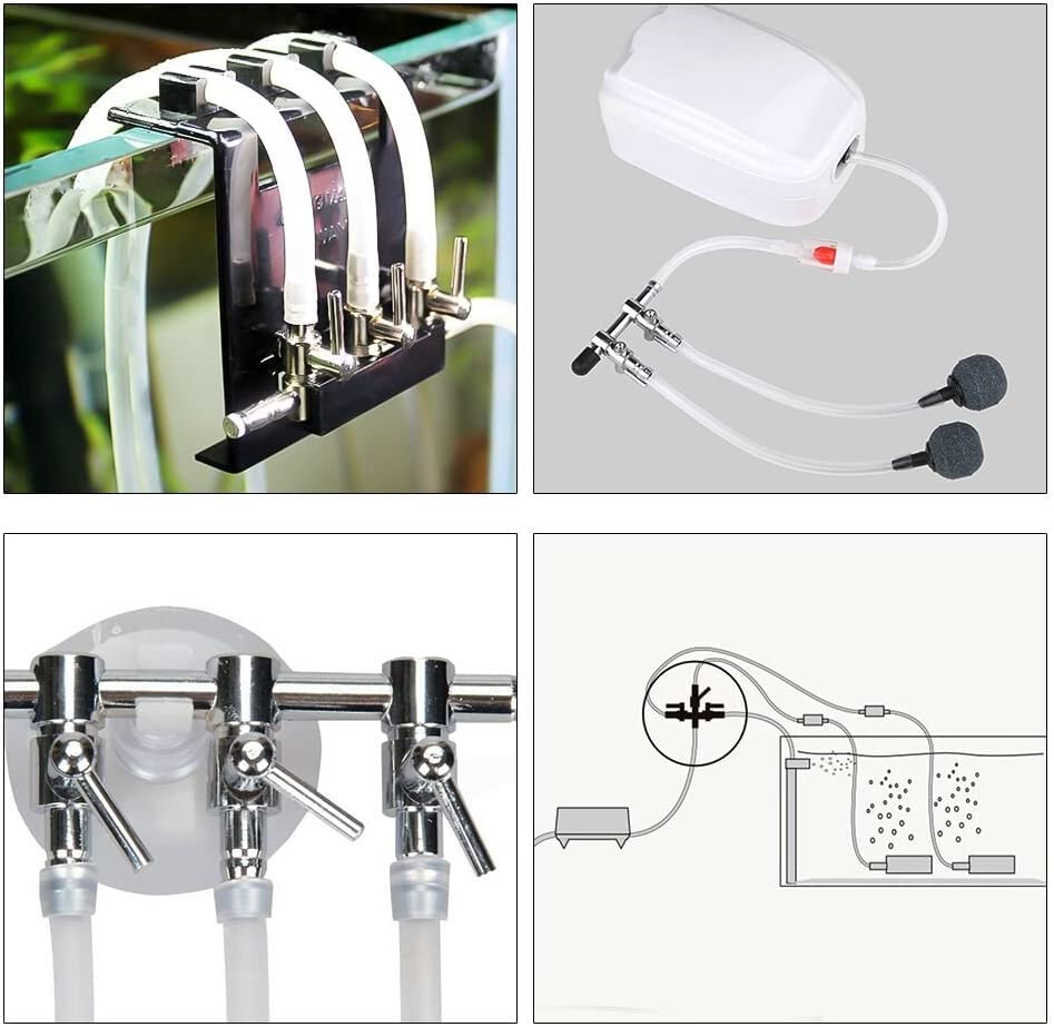 Aquarium Air Pump Splitter 16 In 1 Set 5-Way Air Flow Control Lever Valve & 5 Non-Return Check Valves & 10 Suction Cups For Fish Tank Airline Air Tube Hose