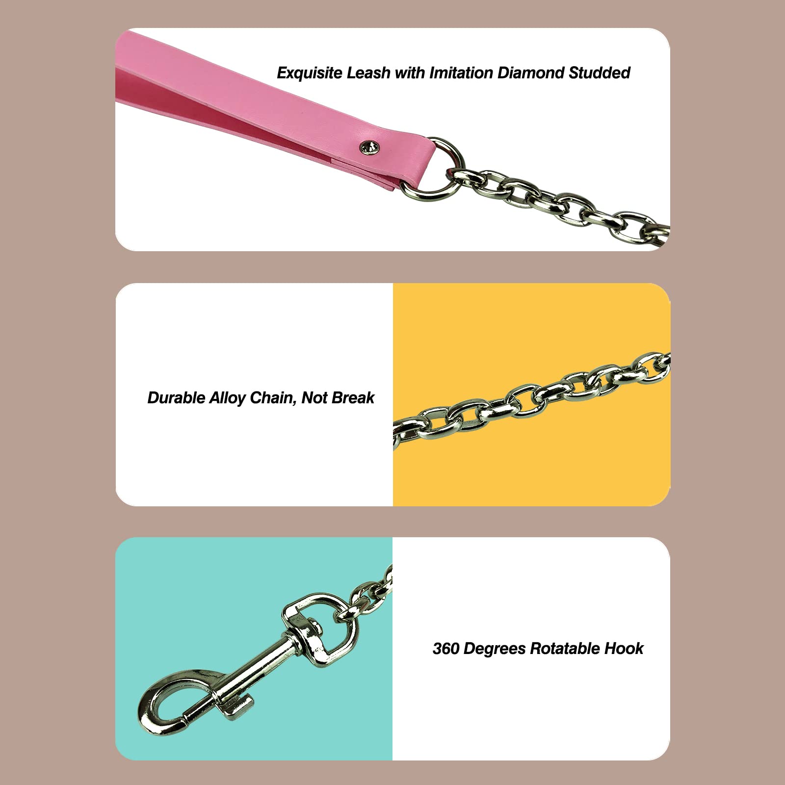 Bilisee Leather Dog Collars For All Breeds - Soft Inner Fur For Comfort - Detachable Leash Chain - Durable Leather Collar With A