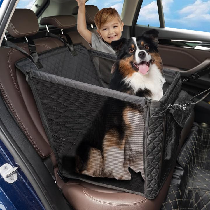 Moysoon Dog Car Seat For Medium Dogs, Foldable Non-Slip Pet Carseat With Storage Pocket, Waterproof & Durable Dog Seat Cover For