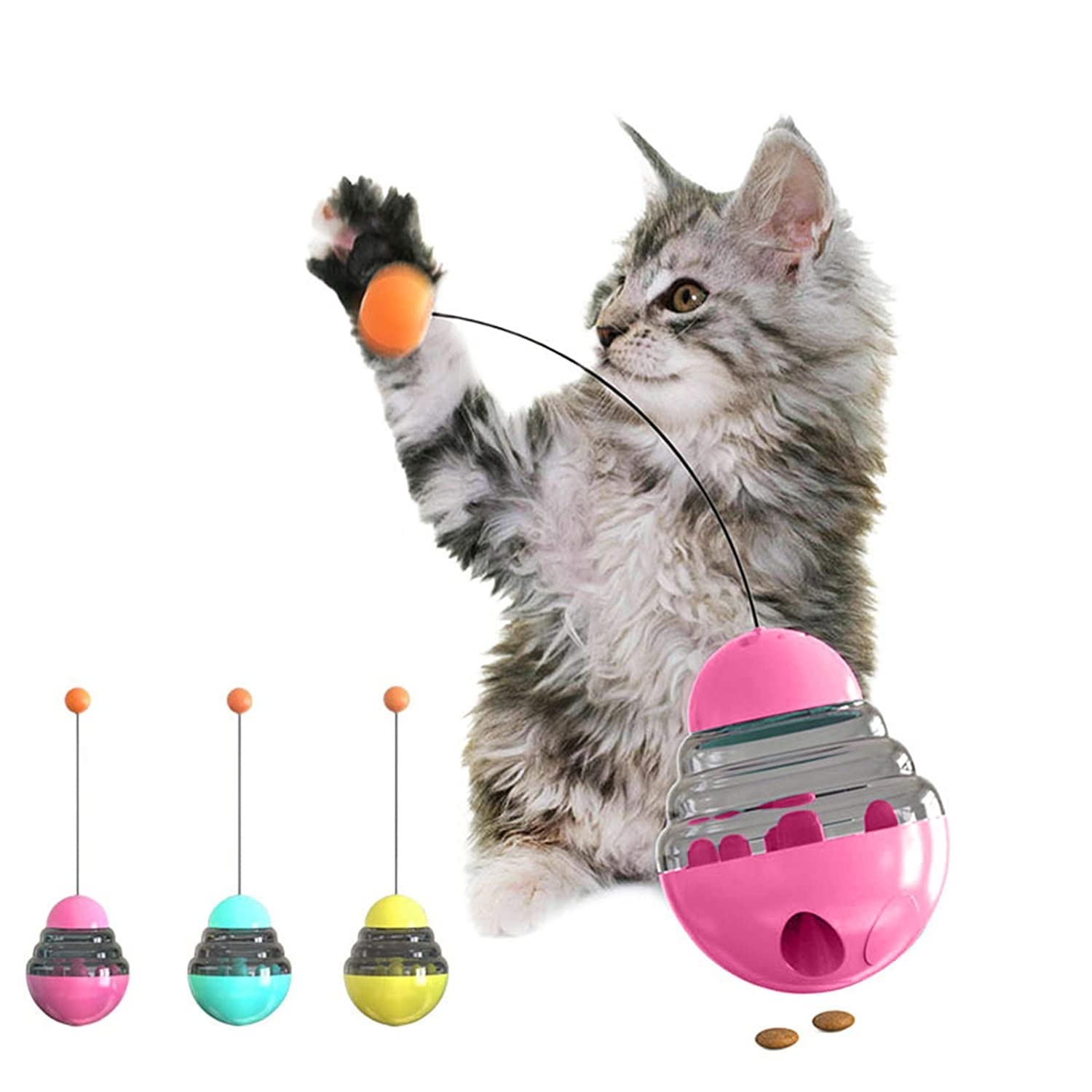 Psk Pet Mart Cat Tumbler Treat Ball Toy Interactive Cat Toys Pet Food Dispenser Puzzle Toy Slow Feeder Ball (Pink)
