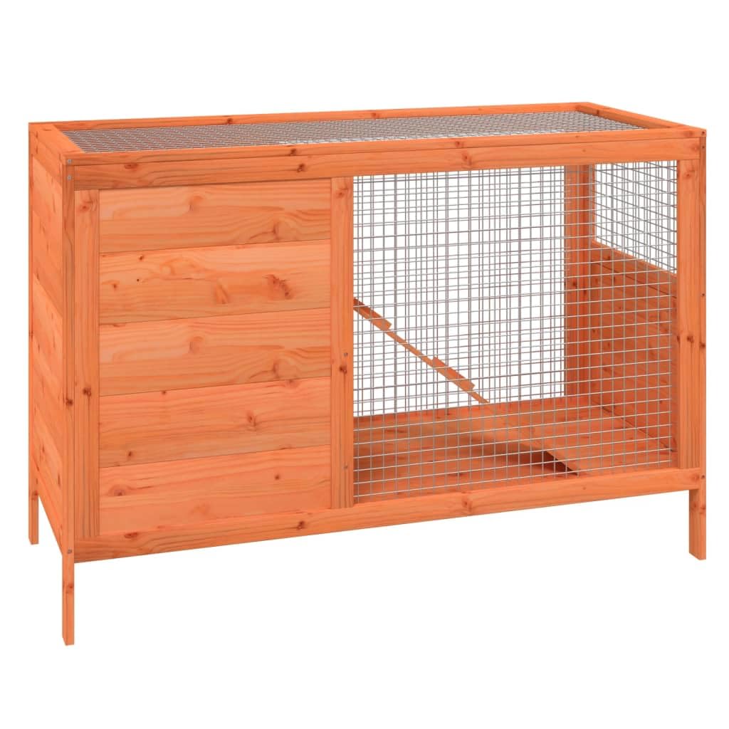 ** vidaXL Rabbit Hutch Pig Pet House Bunny Cage with Run - Brown Solid Pine Wood, Water-Resistant Roof, 2-Tier Design, 40.6&quot;x17.3&quot;x27.4&quot;