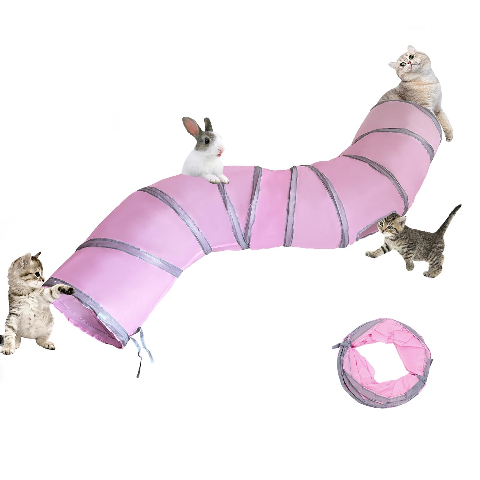 Mabaytir Collapsible Cat Tunnel For Indoor Cats 2 Way Pink, Portable Play Tube With Peepholes, Perfect For Kittens, Rabbit & Sma