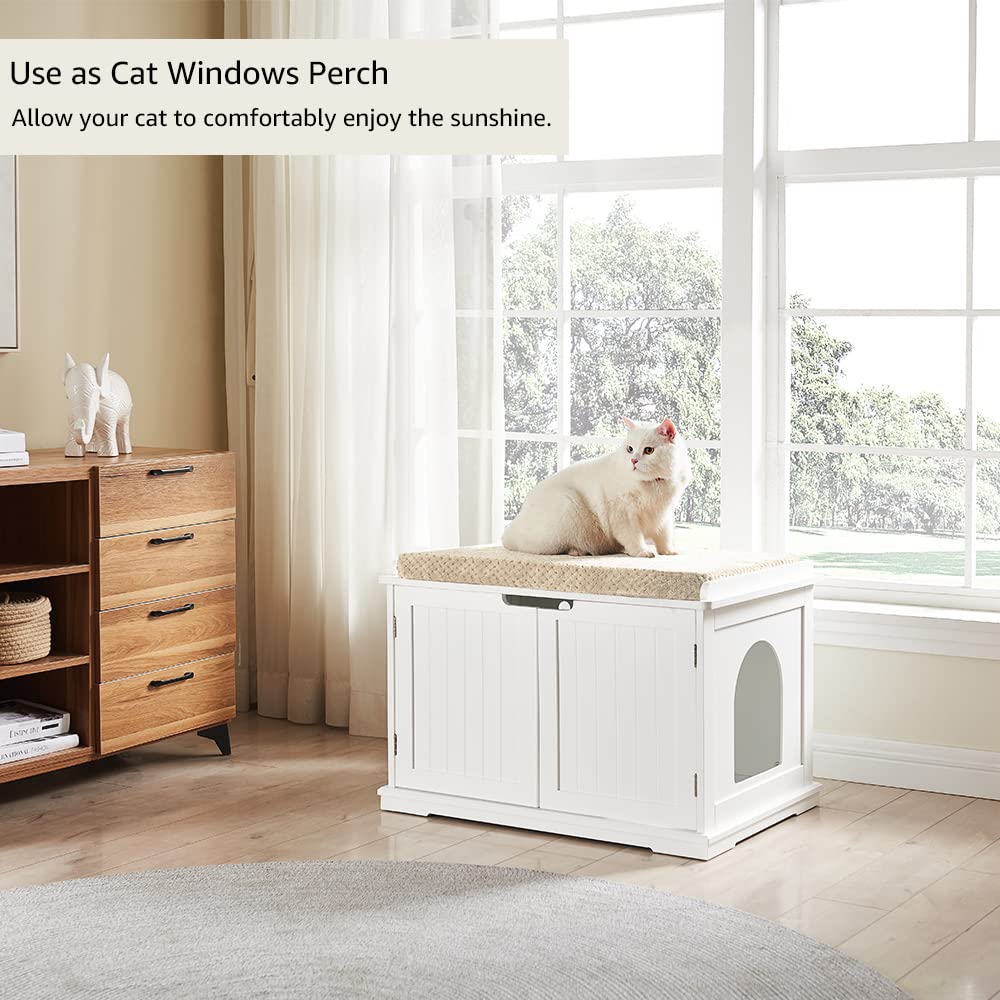 Unipaws Cat Litter Box Enclosure Furniture, Cat Washroom, Hidden Litter Box Cover, Cabinet For Large Cat, Dog Proof Cat Litter Boxes, Hideaway Litter Box, Cat House, White