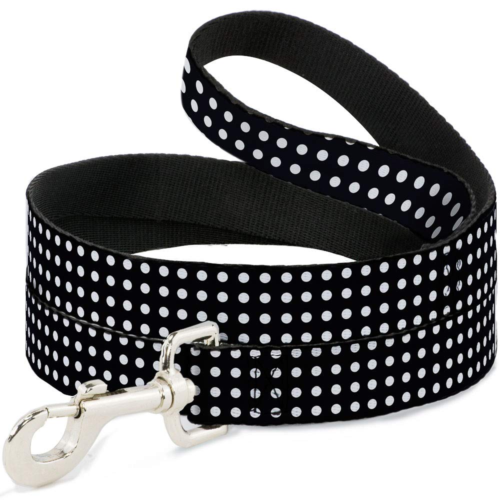 Dog Leash Micro Polka Dots Black White 4 Feet Long 1.5 Inch Wide