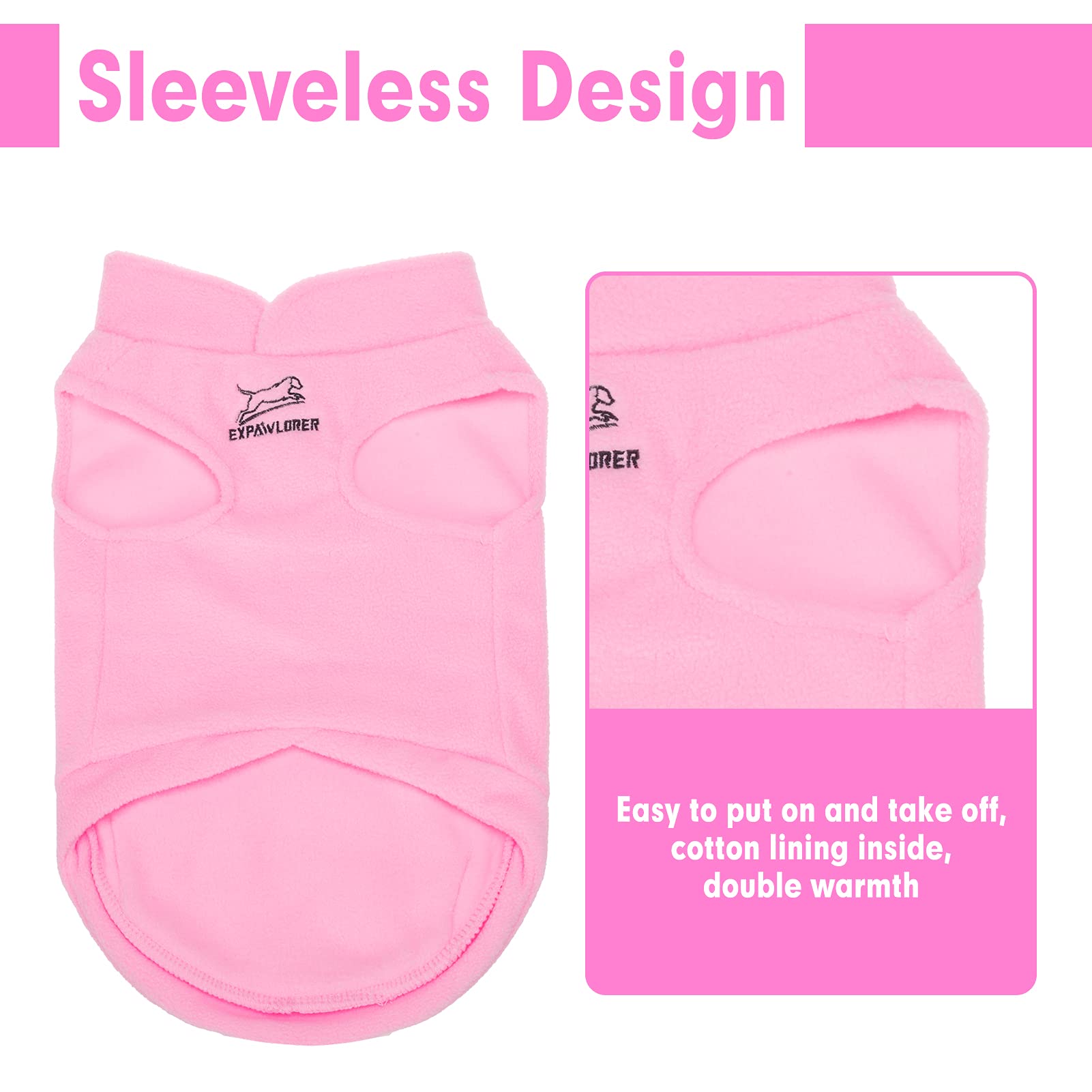 Expawlorer Polar Fleece Vest Dog Clothes - Fall Dog Sweater Pet Clothing, Warm Soft Pullover Sleeveless Dog Jacket With Small Pocket, Cold Winter Coat For Small Medium Large Dogs (Light Pink, Xs)