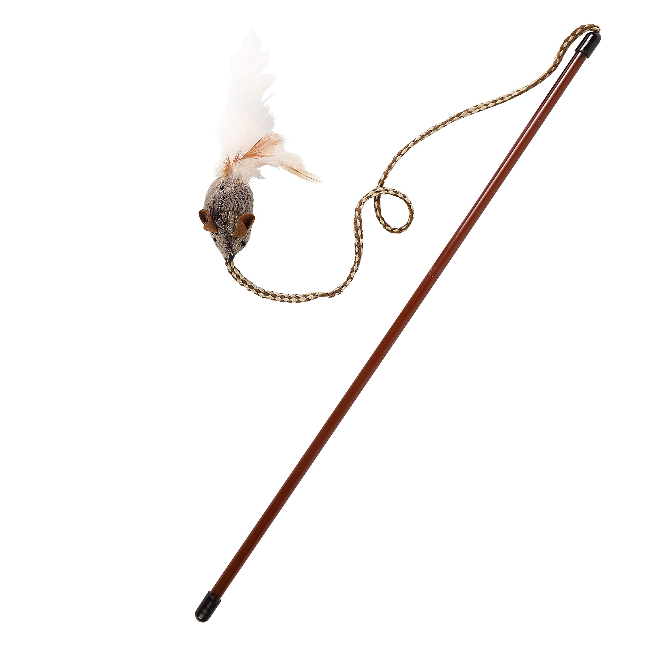 Ourpets Play-N-Squeak Teathered & Feathered Play Wand Cat Toy, For All Breed Sizes
