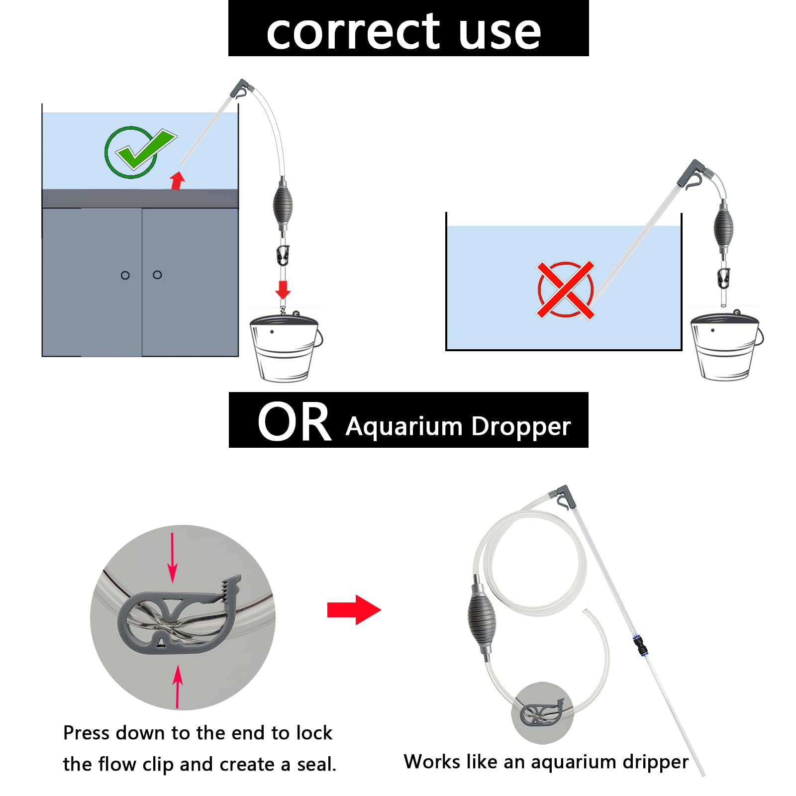 Arepk 10 Gallon Fish Tank Cleaner And Aquarium Water Changer Siphon With A Thinner Tubing. Perfect For Cleaning Small Tanks, Gra