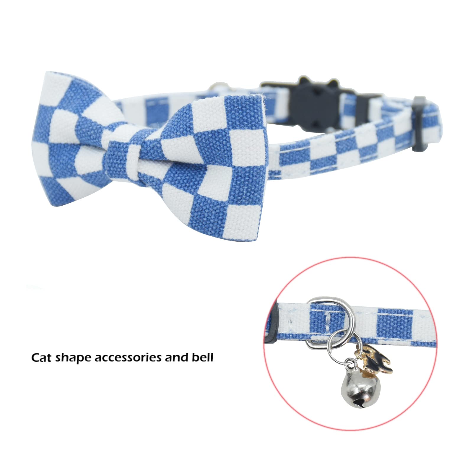 Bowtie Cat Collars Breakaway With Bell, Adjustable Cute Kitty Collars Safety Buckle Kitten Collar For Cat Puppy 7.5-11In (Blue P