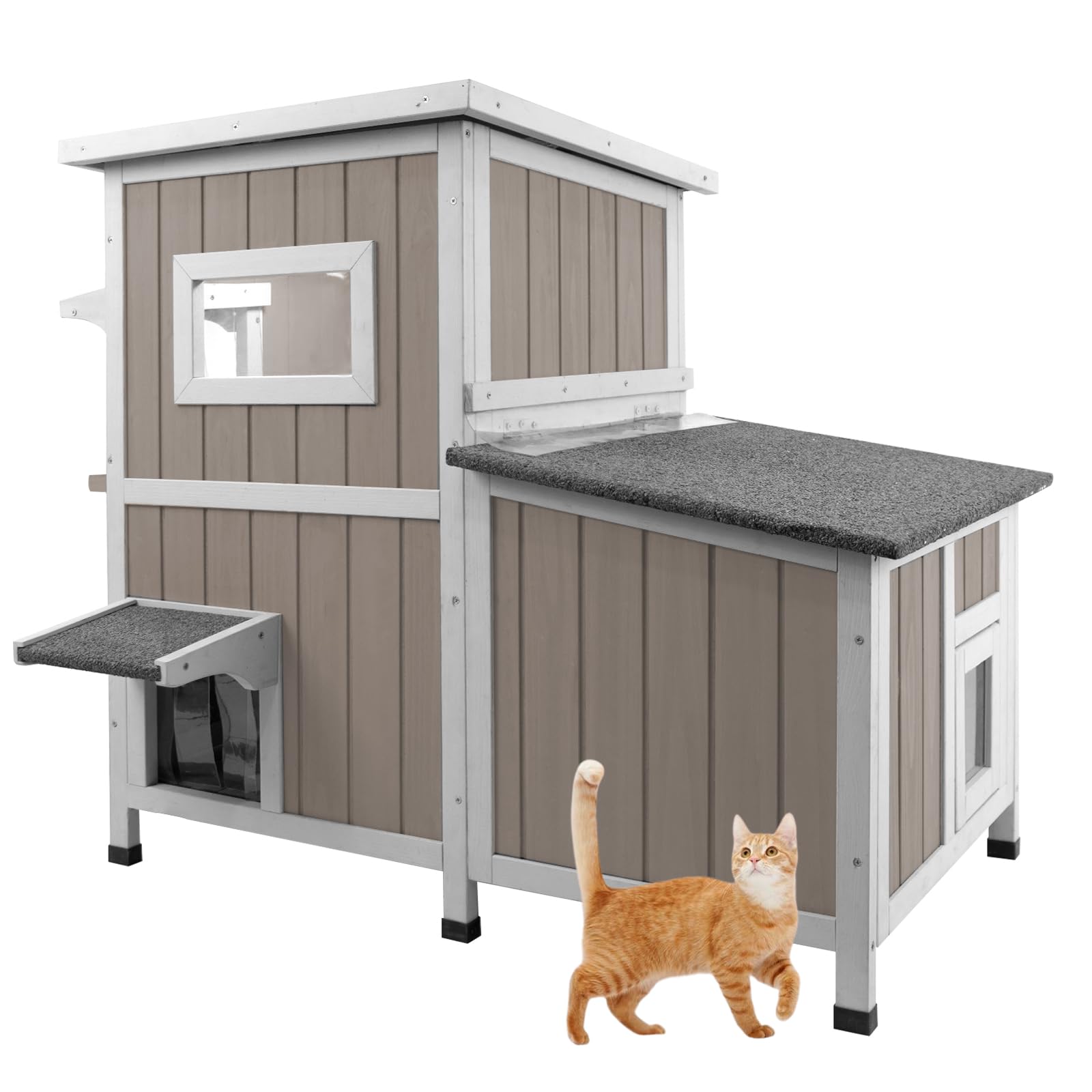 Gowoodhut Insulated 22.44'' L Cat House,All-Round Foam Feral Cat Shelter For Winter Cats,Outdoor Weatherproof Cat Enclosure With