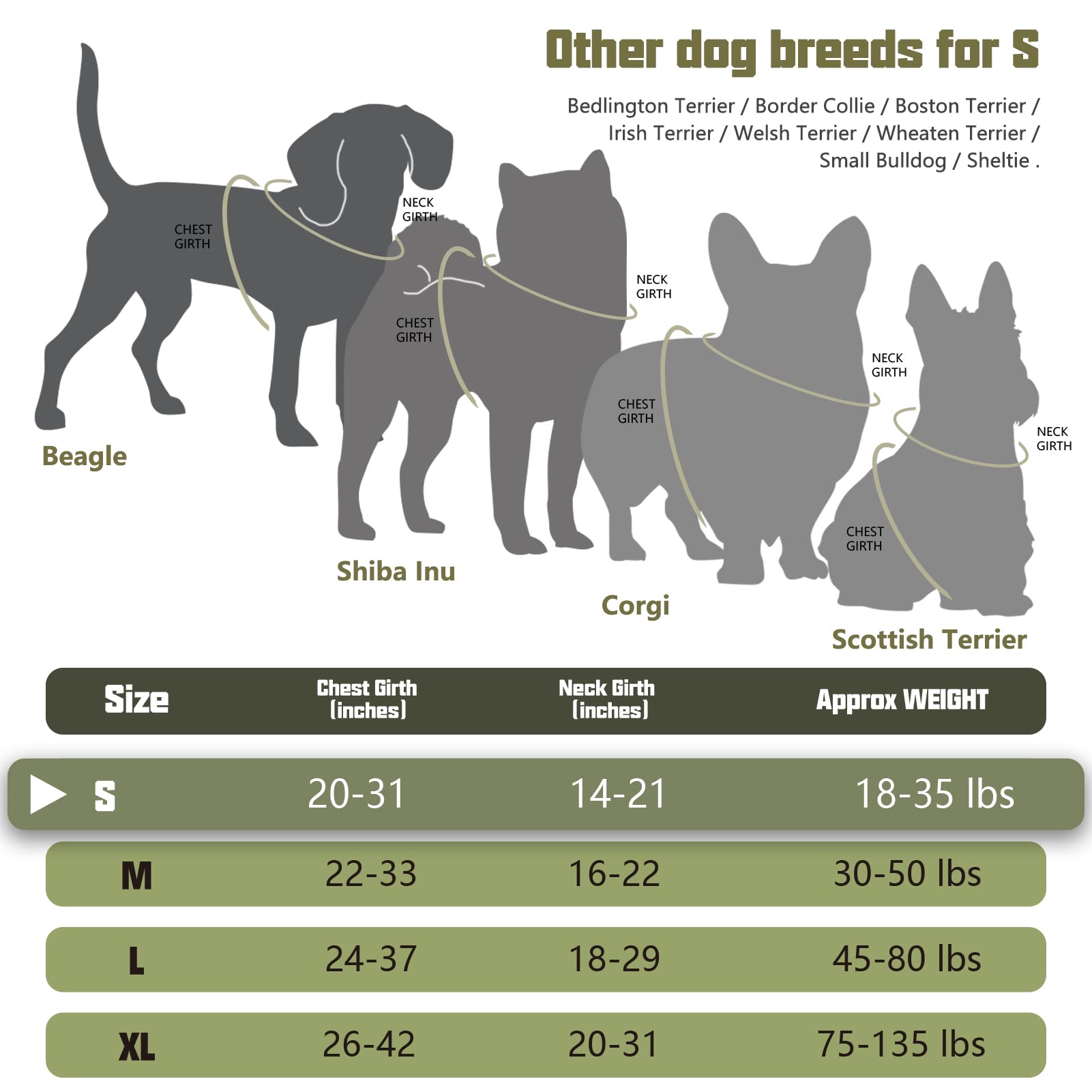 Auroth Tactical Dog Harness For Small Medium Large Dogs No Pull Adjustable Pet Harness Reflective K9 Working Training Easy Control Pet Vest Military Service Dog Harnesses S, Green