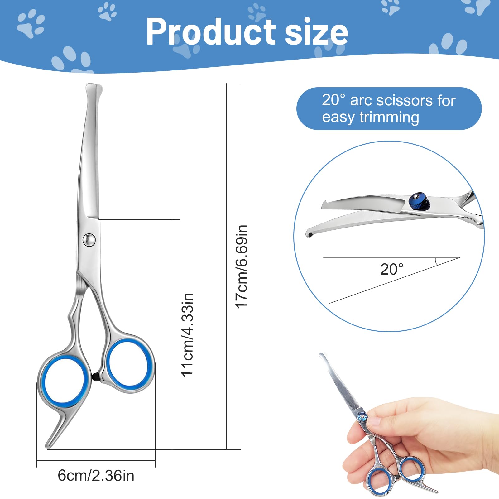 Curved Dog Grooming Scissors With Safety Round Tips, Light Weight Professional Pet Trimming Grooming Shears 4Cr Stainless Steel