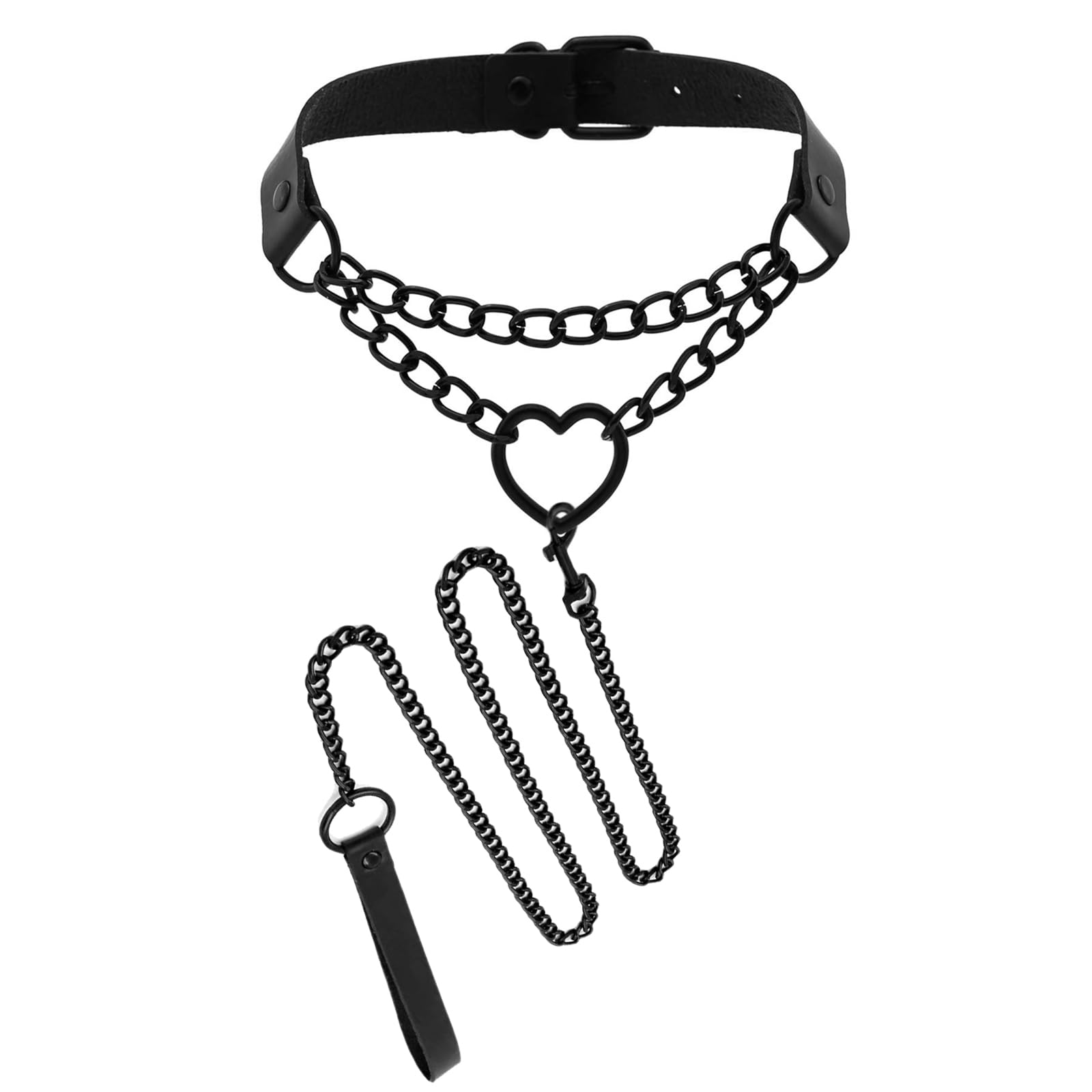 Tosmifairy Vintage Love Heart Black Leather Choker Collar And Leash Set For Dogs Pet Emo Gothic Cospaly Gifts