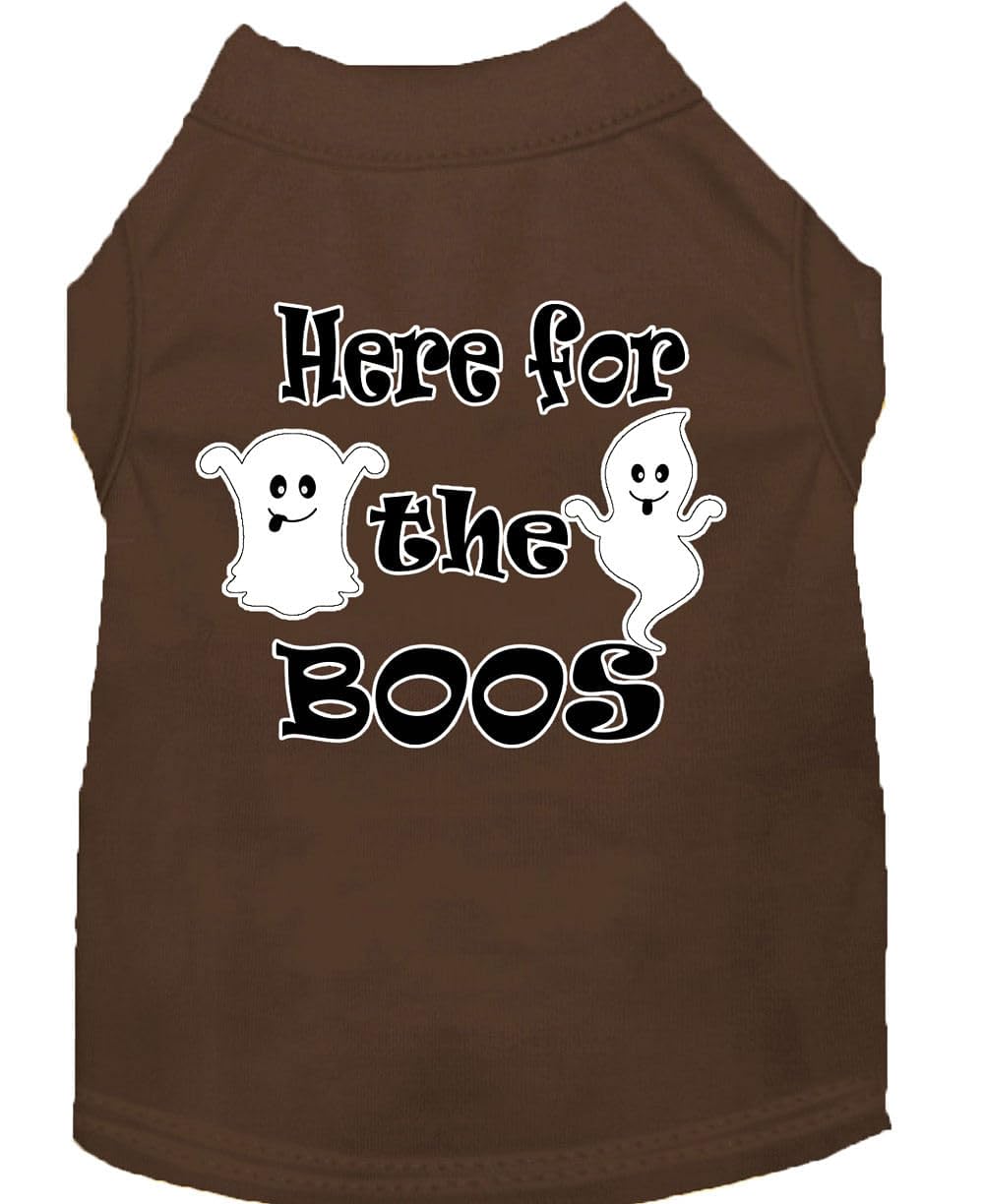 Here For The Boos Screen Print Dog Shirt Brown Med 12