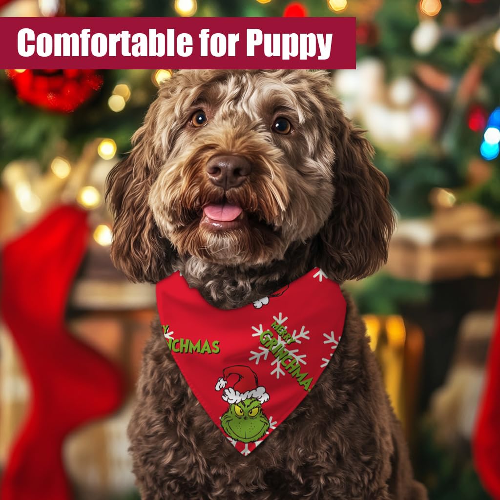68Win Funny Christmas Bandana Set, Adjustable Double Sided Triangle Bibs Scarf For Medium Large Dogs, Set Of 2