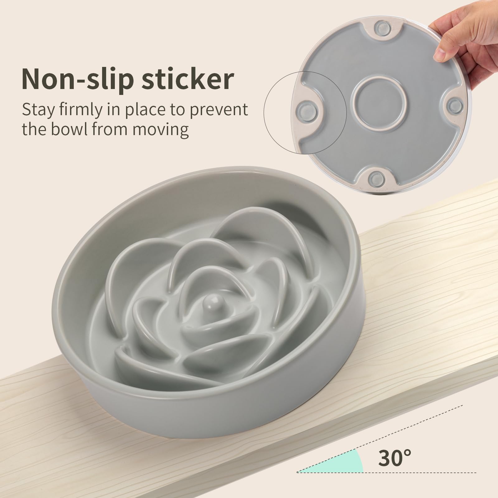 8.26 in Grey Dog Bowl Slow Feeder Ceramic for Medium and Large Breed,Elevated/Raised Slow Feeding Dog Food Water Dish Heavy Weig