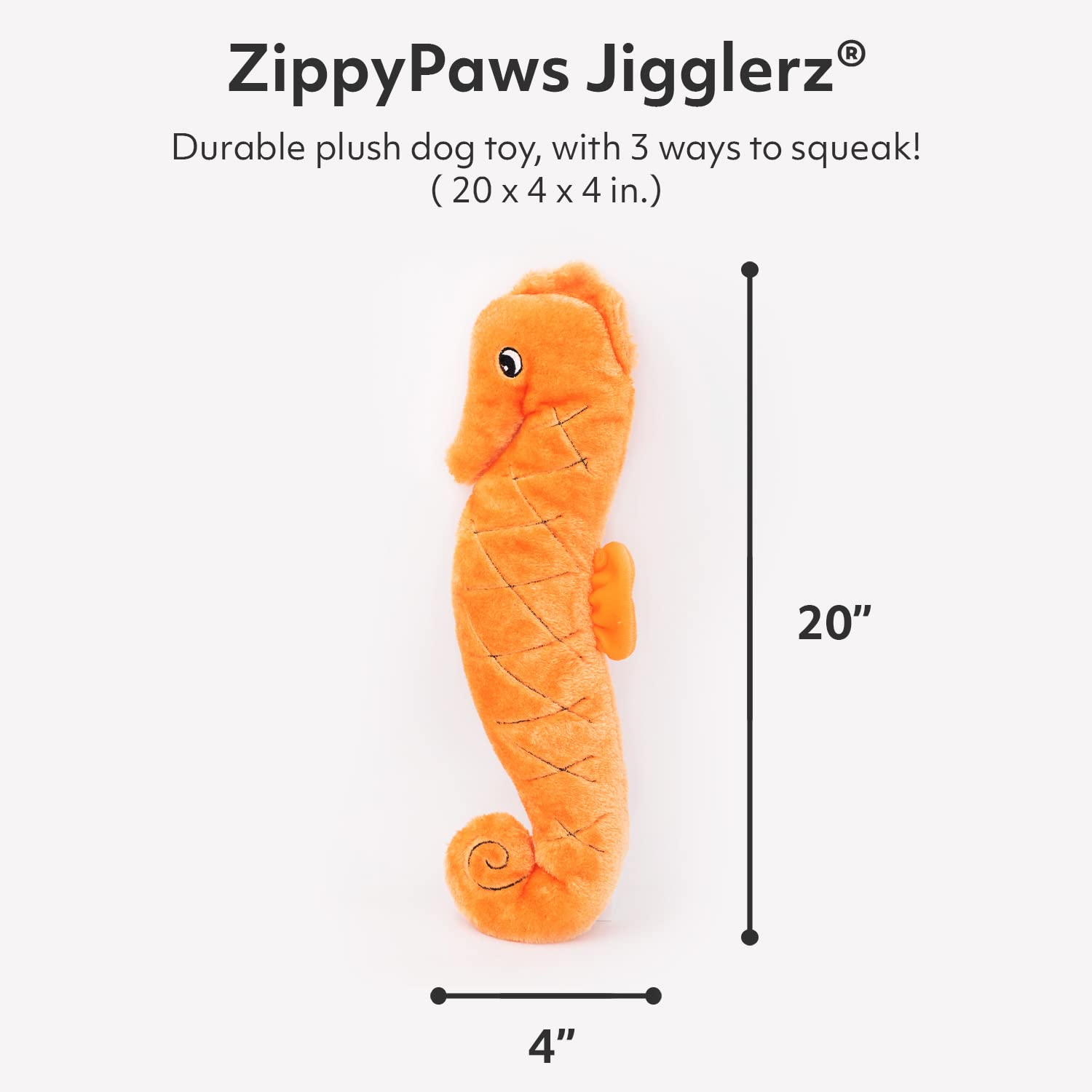Zippypaws Jigglerz - Zippy Paws Dog Beach Toy For Large And Small Dogs, Sea Animal Plush Toy With No Stuffing, Ocean Animals Themed Squeaky Interactive Dog Toys With Crinkle Head And Tail, Seahorse