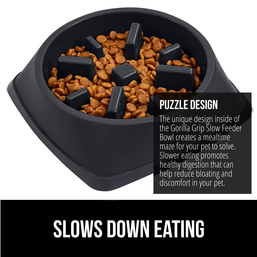 GORILLA GRIP Patent Pending Slow Feeder Dog Bowls, Interactive Puzzle Toy for Dogs and Cats Food Training, Keeps Pets Busy and P