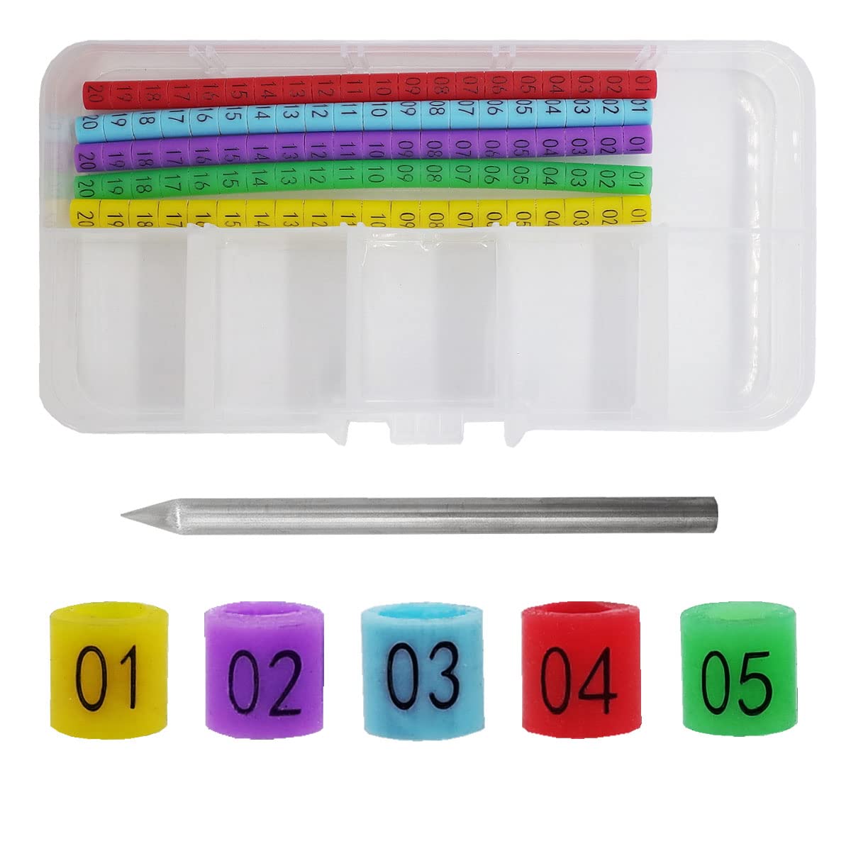 Foiburely 100 Pcs Numbered Bird Ring Leg Bands For Gouldian Zebra Finch Canary Society Bird Foot Ring With 1 Installer(Diameter 