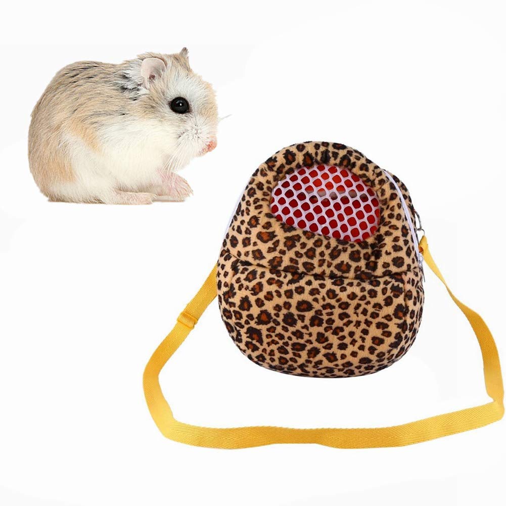 Three Size Small Pets Carrier Bag Hedgehog Hamster Mouse Outgoing Bags Leopard Portable Travel Backpack With S, Yellow-M