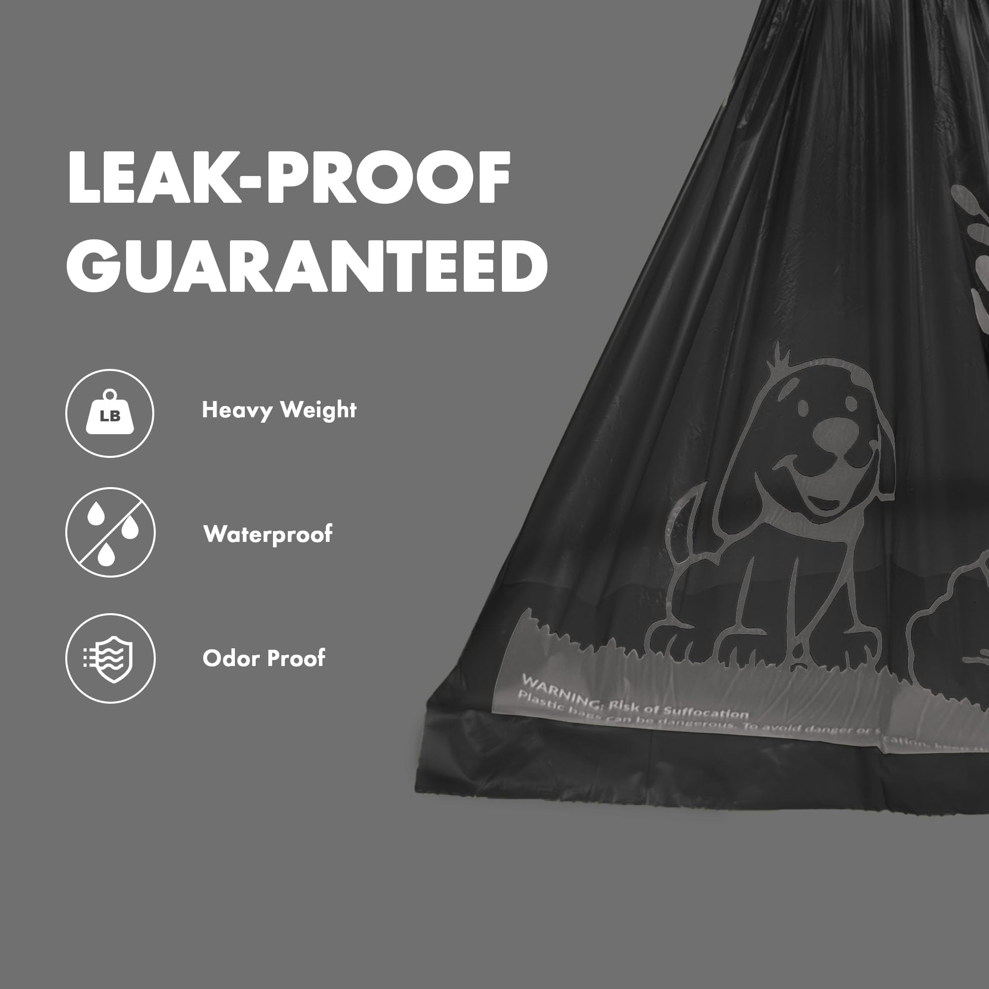 Gorilla Supply Dog Poop Waste Bags With Dispenser And Leash Tie, 9' X 13', Black, 1000 Count