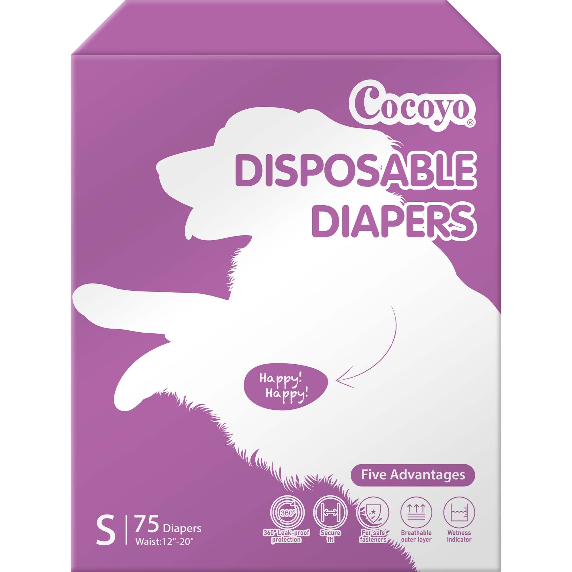 Cocoyo Disposable Female Dog Diapers Small Size, 75 Count, Super Absorbent, Breathable, Wetness Indicator