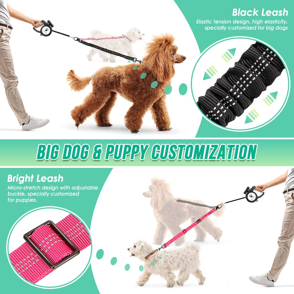 Autowt Two Dog Lead, 2 In 1 Upgraded Double Dog Leash Attachment Combine Adjustable Strap And Shock Absorbing Bungee No Tangle Dual Training Splitter For Different Size Dogs