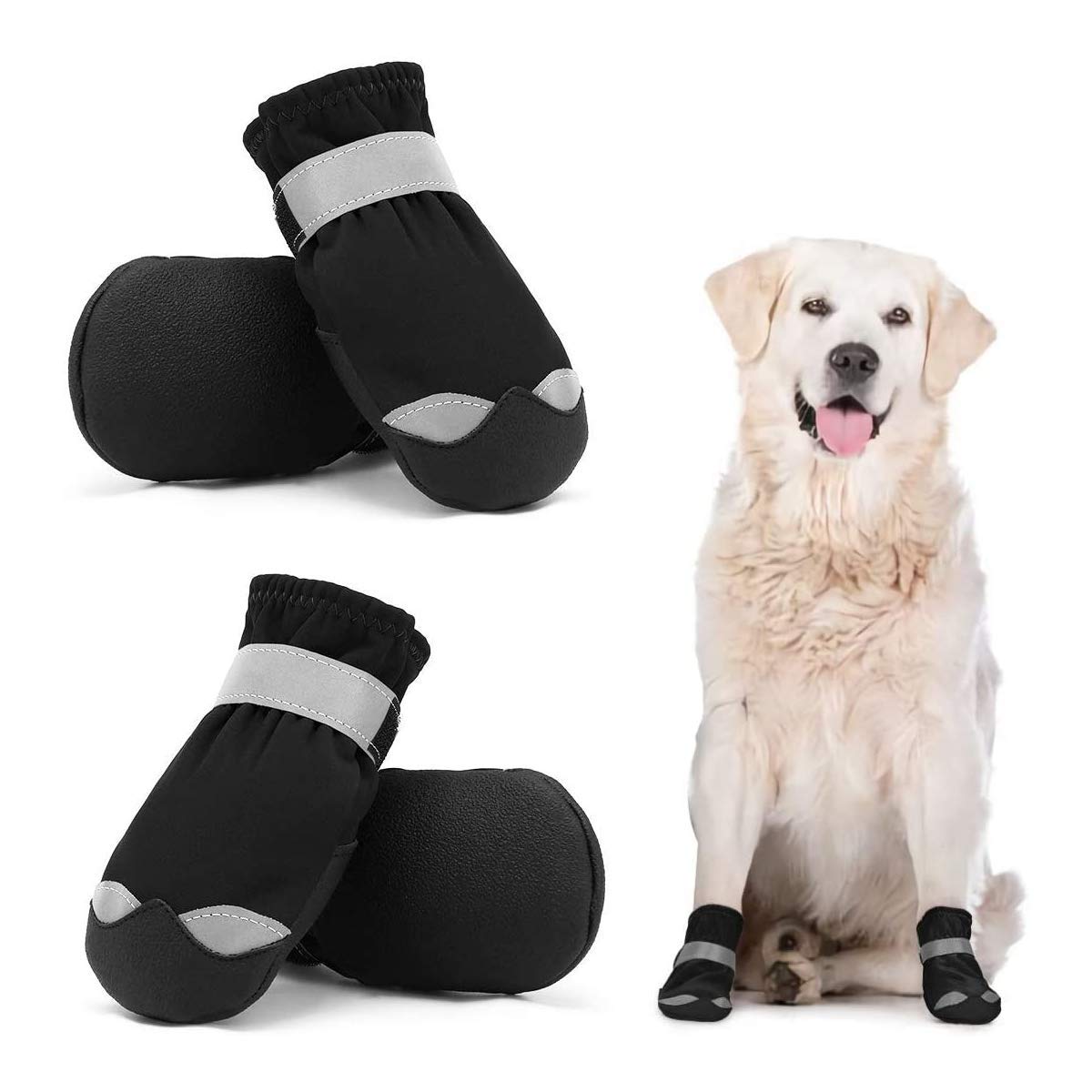 Waterproof Dog Shoes For Large Medium Dogs - Winter Snow Dog Booties Paw Protection With Adjustable Straps Rugged Anti-Slip Sole - Hiking Outdoors Pet Boots Paw Protectors Comfortable