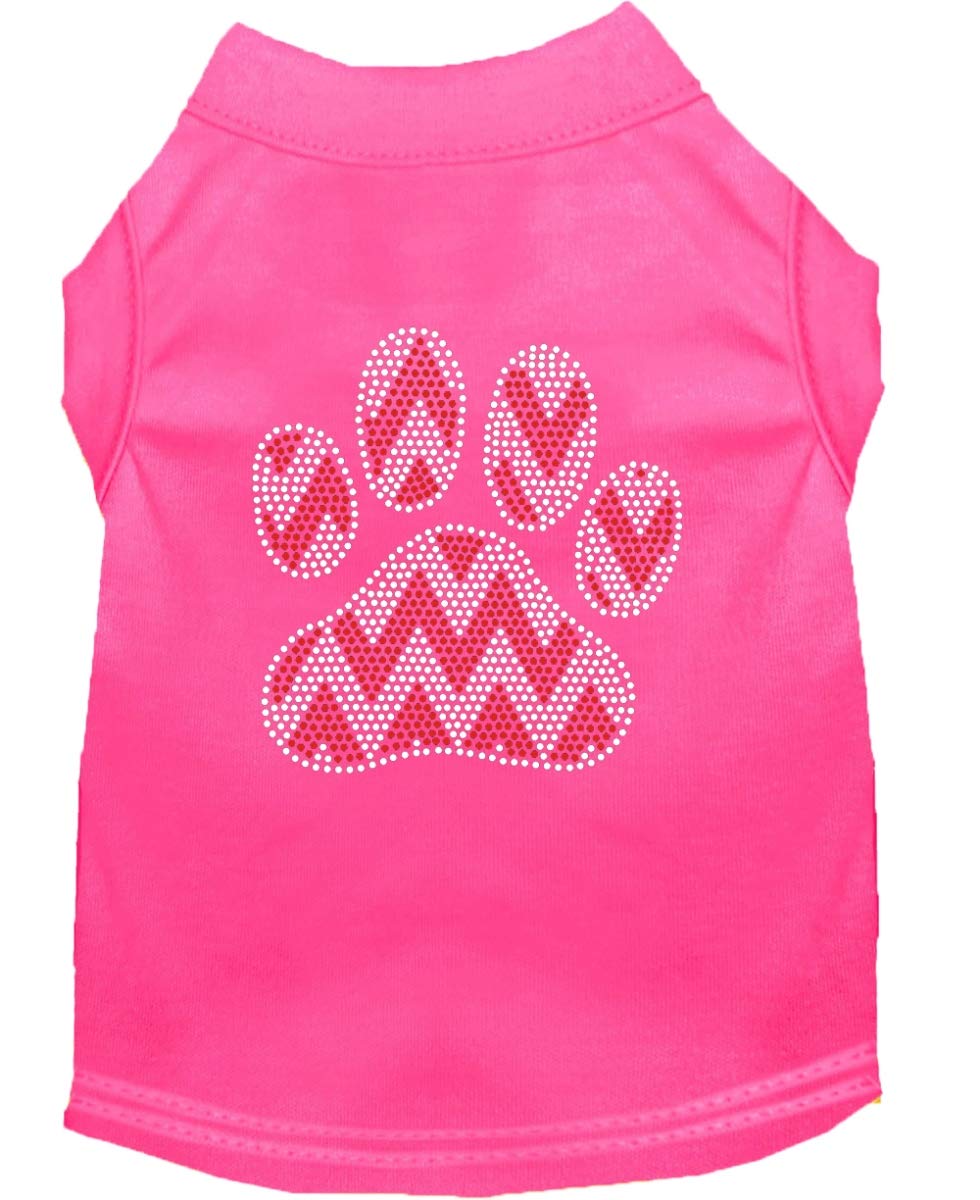 Christmas Pet Dog & Cat Shirt Rhinestone, 'Candy Cane Chevron Paw' Bright Pink Md (6-10 Lbs.)