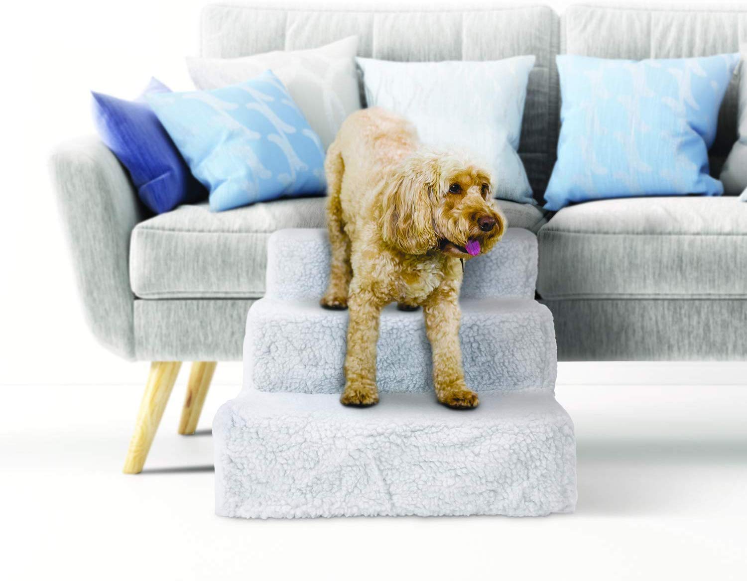 Pet Parade Three Step Pet Stairs ?Easy Access To Beds And Couches For Pets ?Easy Assembly ?emovable Cover ?Easy Cleaning