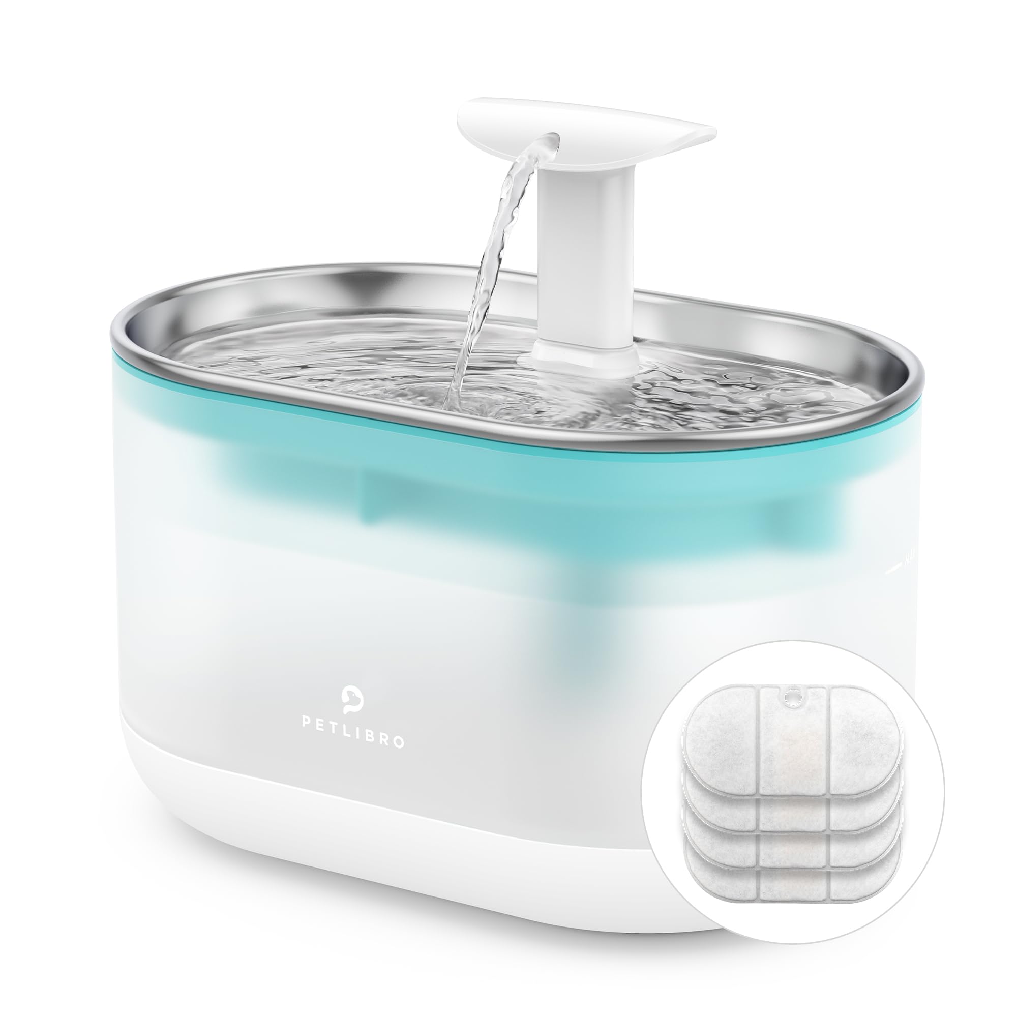 Petlibro Cat Water Fountain, 71Fl Oz/2.1L Ultra Quiet Pet Water Fountain For Cats Inside, Bpa-Free For Drinking With 2 Flow Modes, Dog Water Dispenser Bowl With 4 Large Filters, Stainless Steel Blue