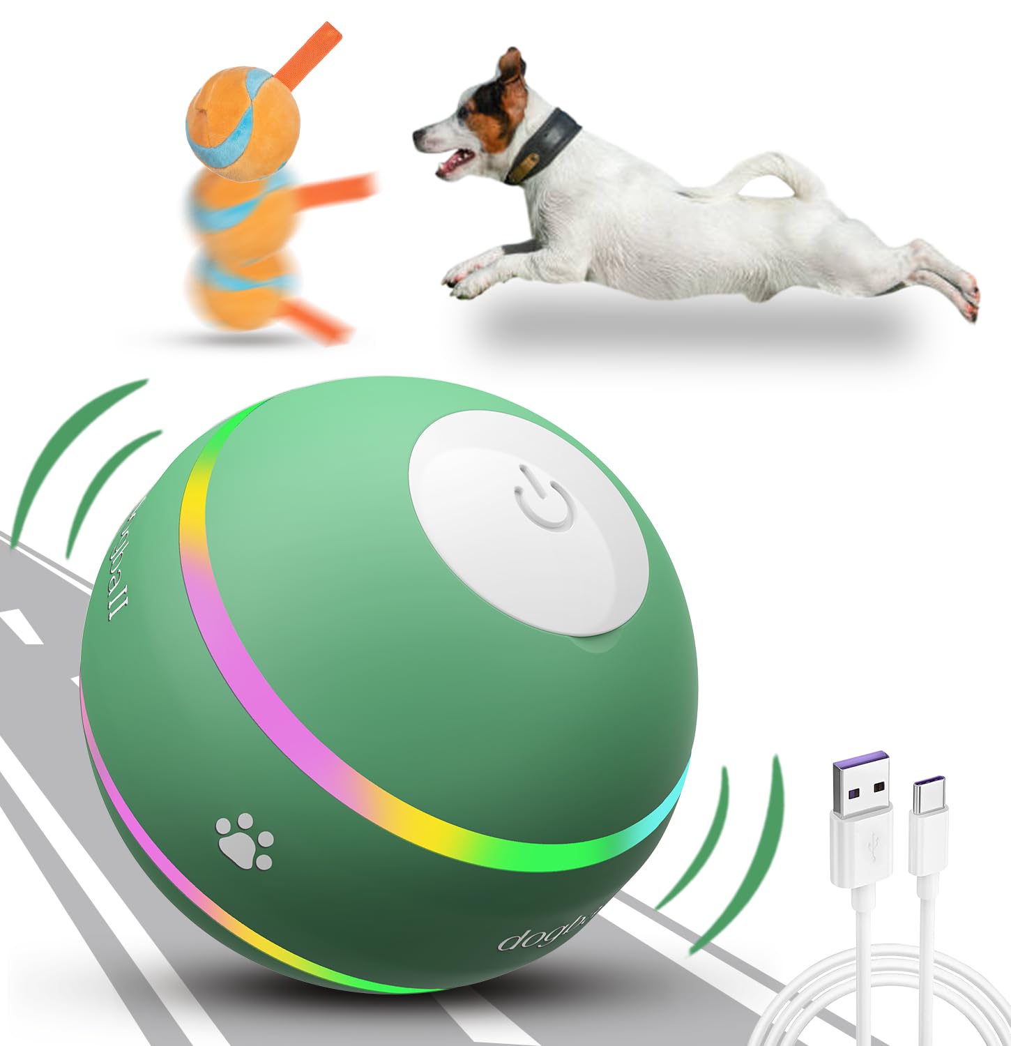 Barhomo Dog Balls,The 3Rd Generation Interactive Toys For Puppy/Small/Medium/Large Dogs,Improved Dog Rolling Effect Tennis Ball With Strap, Tough Motion Activated Automatic Moving Dog Toys (Green)