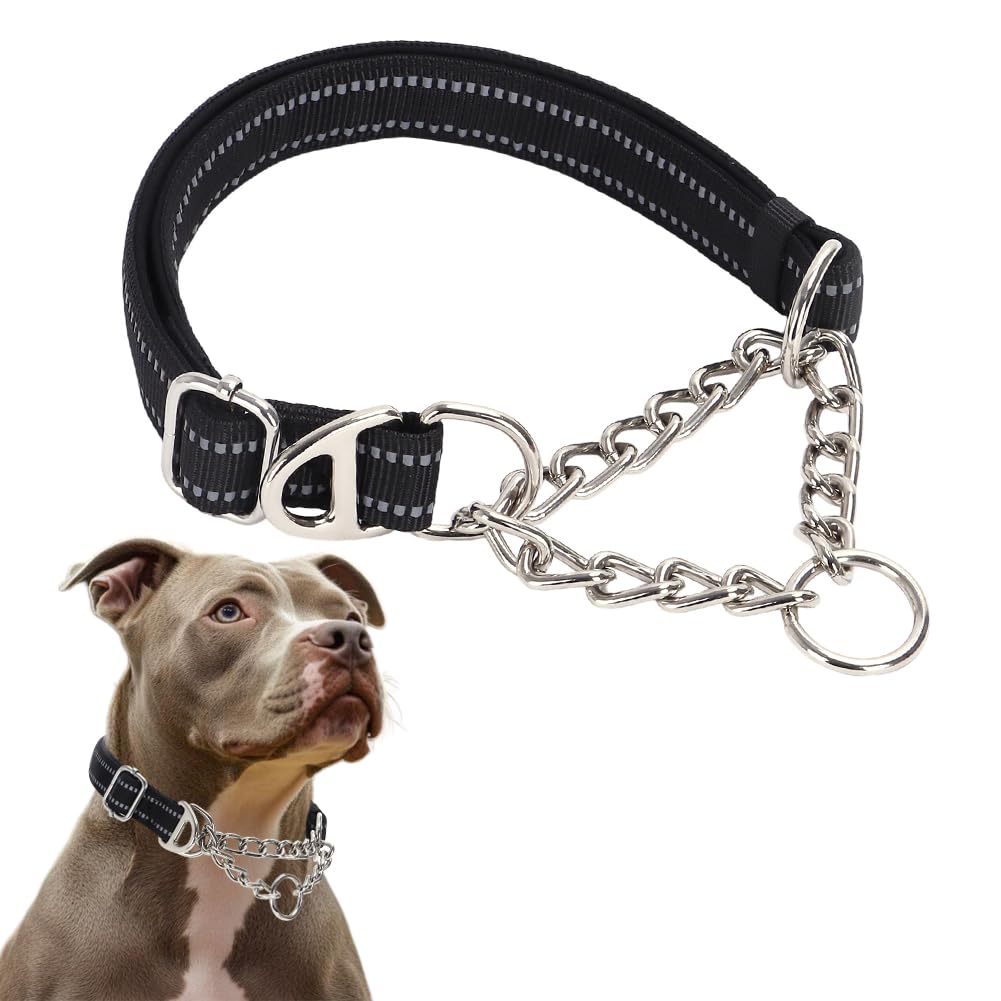 Black Martingale Collar For Dogs, Medium Reflective Nylon Dog Chain Collar Adjustable Heavy Duty Dog Collar For Small Medium Lar