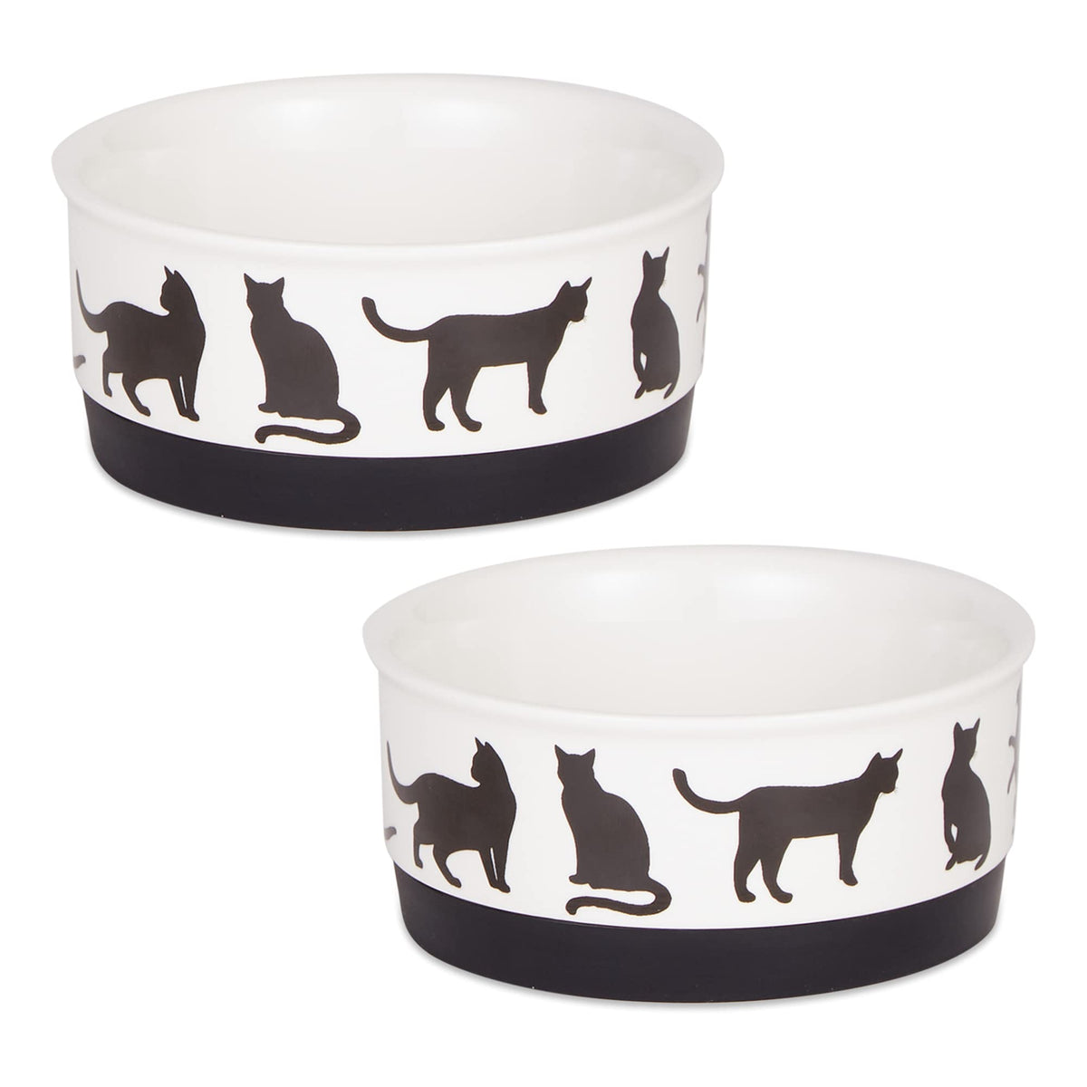 Bone Dry Ceramic Cat Bowls for Food & Water Microwave & Dishwasher Safe, Non-Skid Bottom, Small Set, 4.25x2, Black/White, 2 Count