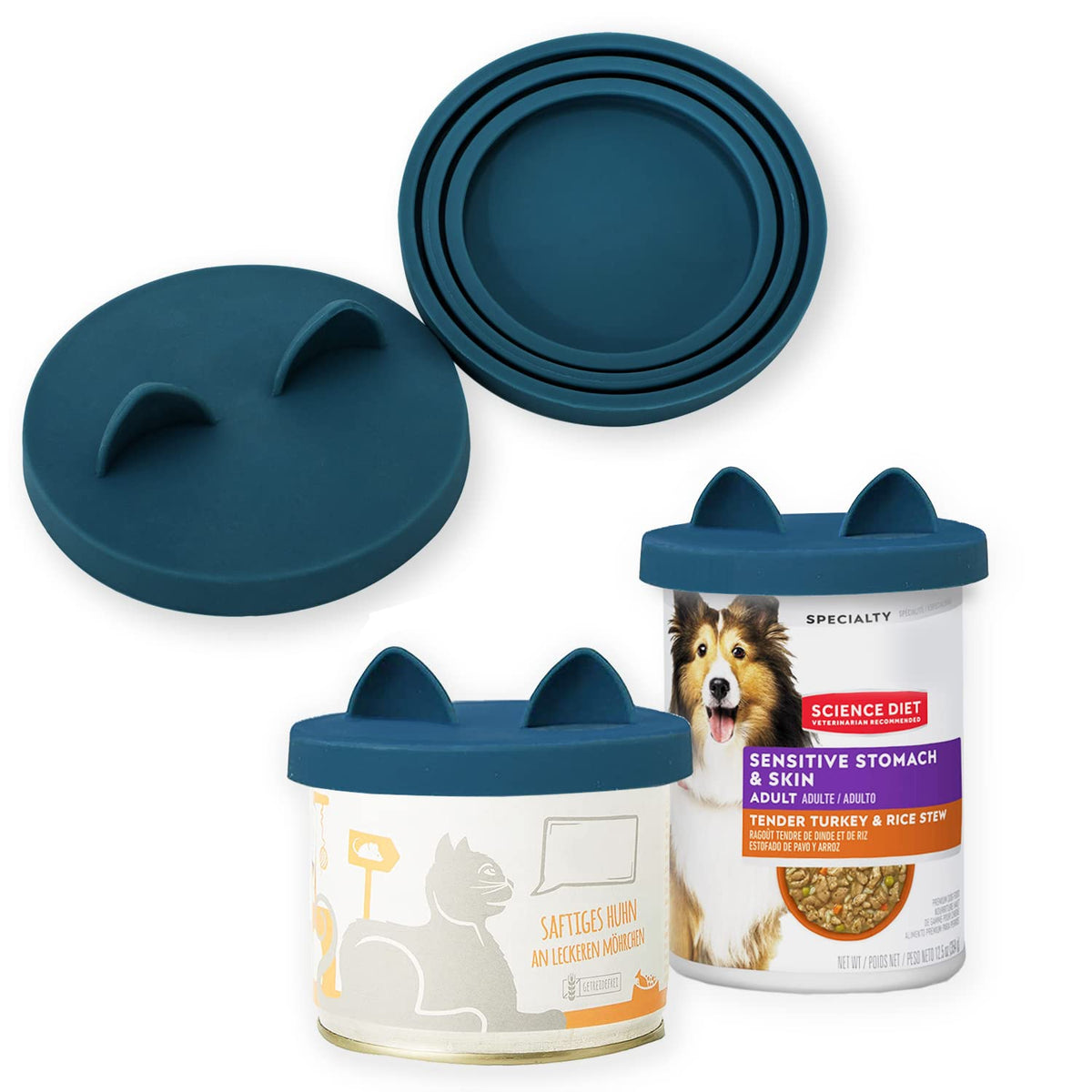 Ohmo 2 Pack Dog Food Can Lids, (3,12, 14Oz Etc.) Universal Size Bpa Free Silicone Covers For Cat And Pet Food, Dark Blue