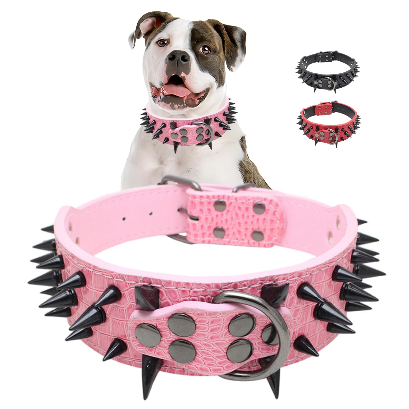 Spiked Dog Collar, Sharp Spike Studded Anti-Bite Protect Pets Neck Adjustable For Medium Large Breed Dogs As Mastiff Pitbull Pug