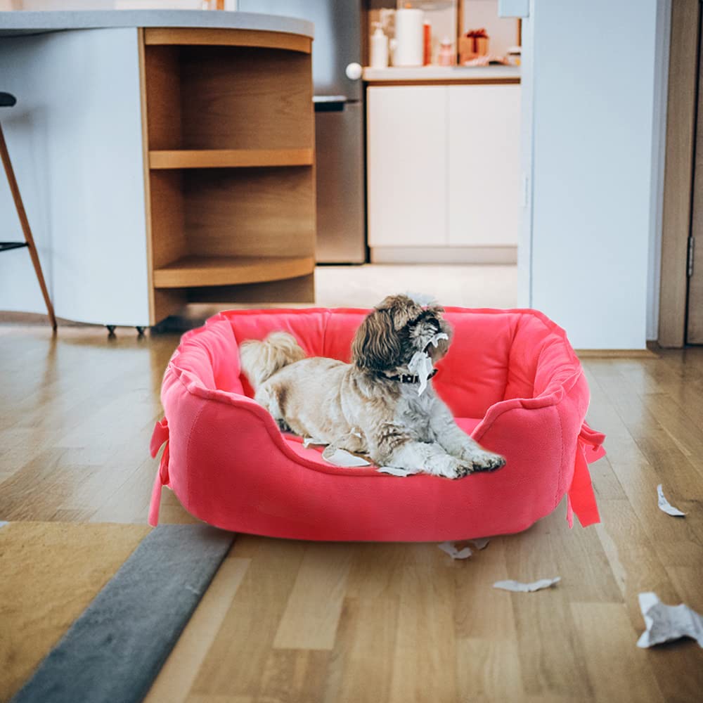 Pawstrip Cute Princess Dog Bed, Soft Breathable Bowknot Pet Cat Cushion For Small Dogs, Waterproof Bottom, Self-Warming, Machine Washable (Fuchsia)