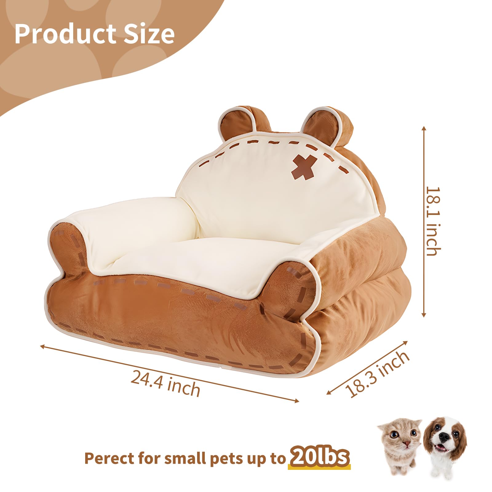 ?? Cat Couch Bed for Indoor Cats, Cute Couch for Pets, Shape Design Cat Sofa Bed with Bear Ear, Fluffy Pet Beds with Non-Slip Bo