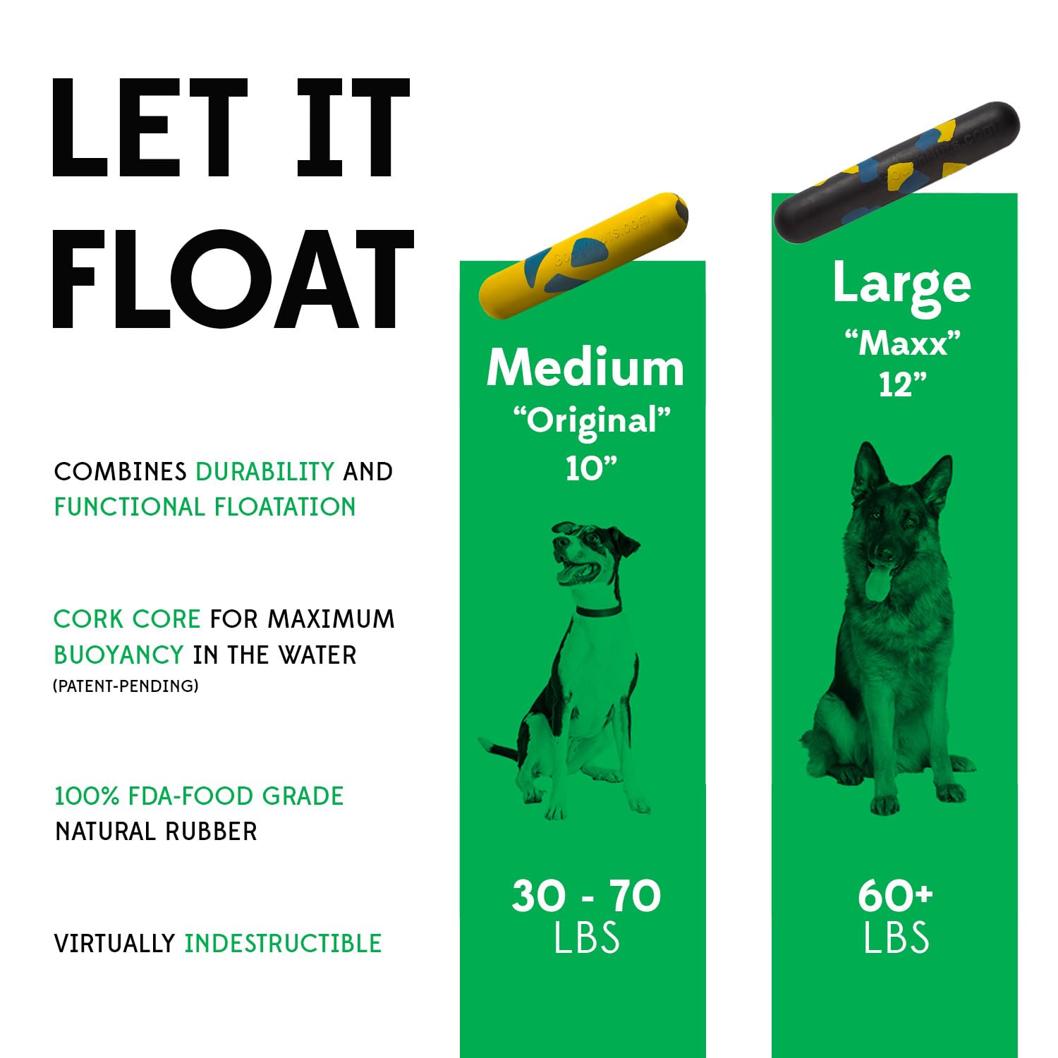 Goughnuts Large Water Stick - Floating Dog Toys For Water Fetch, Interactive Heavy Duty Dog Pool Toy For Aggressive Chewers, Big