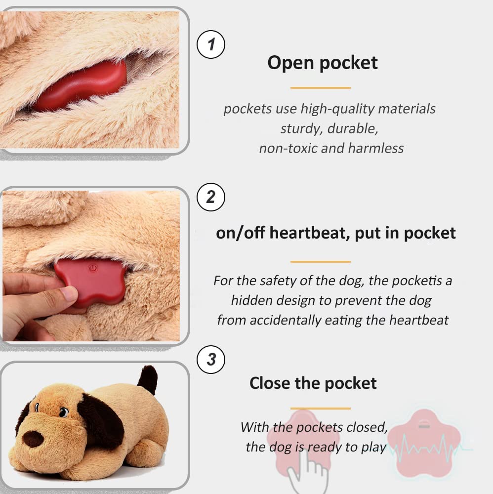 Dog Heartbeat Toy for Puppy Anxiety Relief, Heartbeat Stuffed Animal Heartbeat Plush Toy for Small, Medium, and Large Dogs (Beig