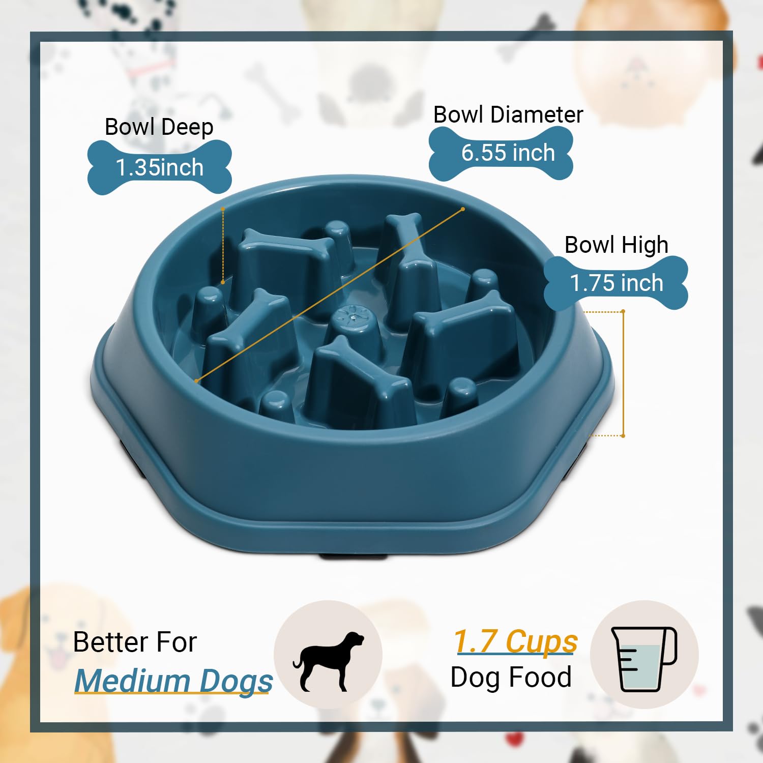 ASEVAT 2 Pack Slow Feeder Dog Bowls, Anti-Choking Puzzle Dog Food Bowls for Slower Eating, Personalized Dog Bowls for Medium Dog