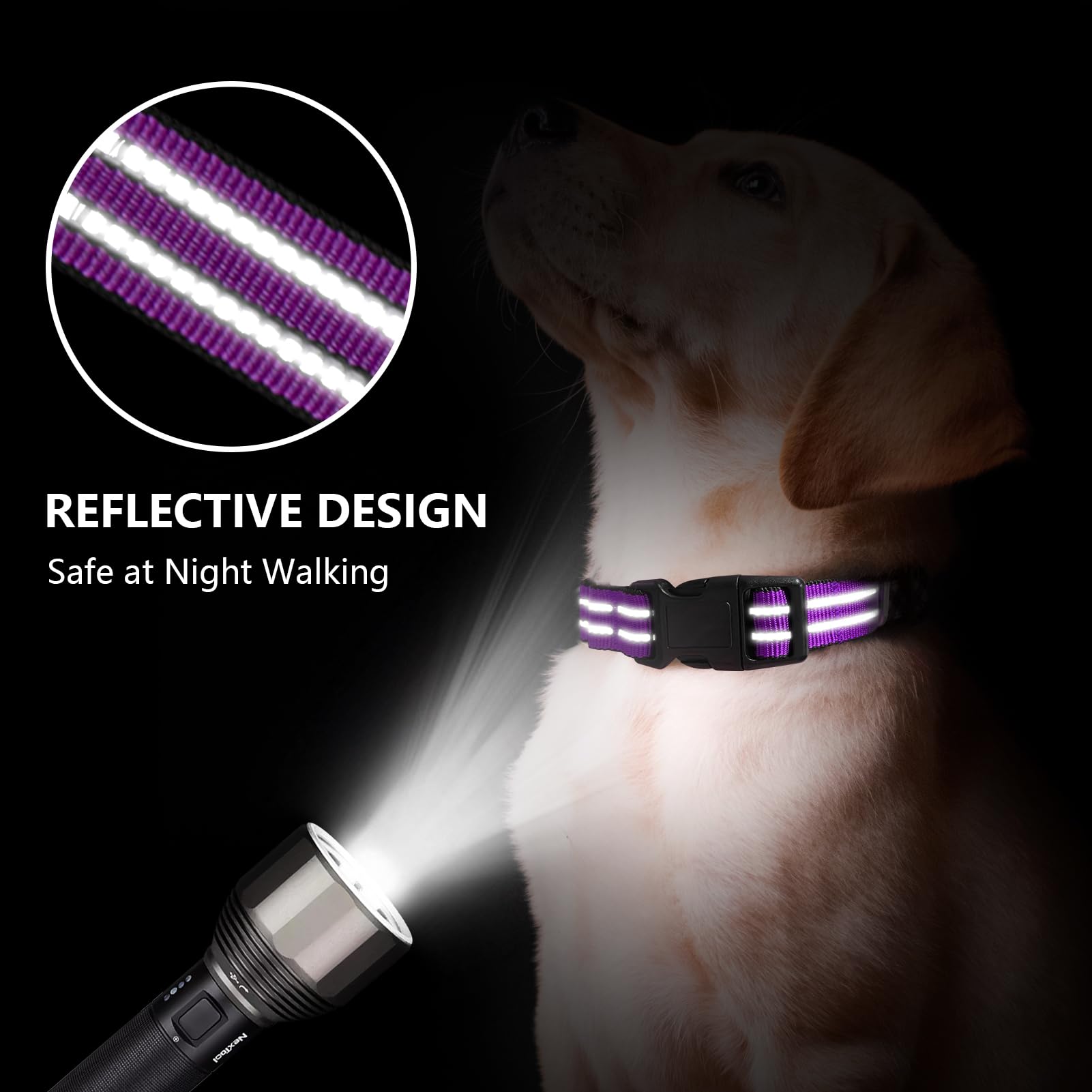 Joyeeiioo Martingale Dog Collar, Adjustable Nylon Reflective Collar With Quick Release Buckle (Real Purple, Medium)