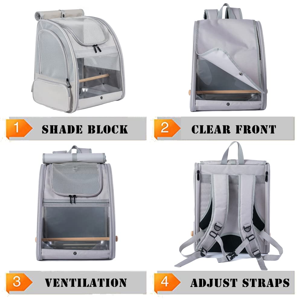 Bird Backpack, Bird Travel Carrier With Stand Perch, Airline Approved Grey Bird Backpack Carrier