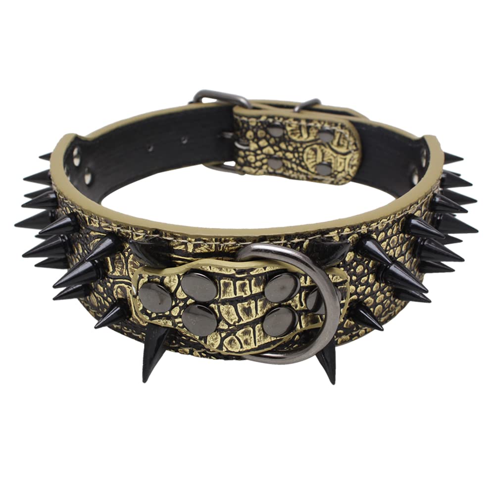 Serijoars Spiked Studded Dog Collar, Pu Leather Dog Collar, Adjustable Pet Collars For Medium Or Large Breed Pet (M, Gold Brown3