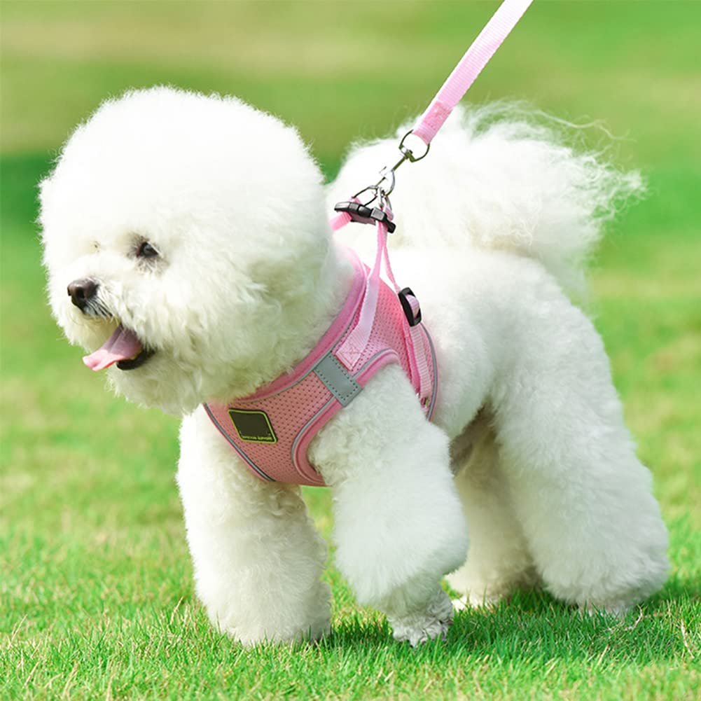 Puppy Harness And Leash Set, Escape Proof Dog Cat Vest Harness For Cats Small Medium Dogs, Adjustable Reflective Step In Harness,Soft Mesh Comfort Fit No Pull No Choke (Medium(13.7'-15.7'), Pink)