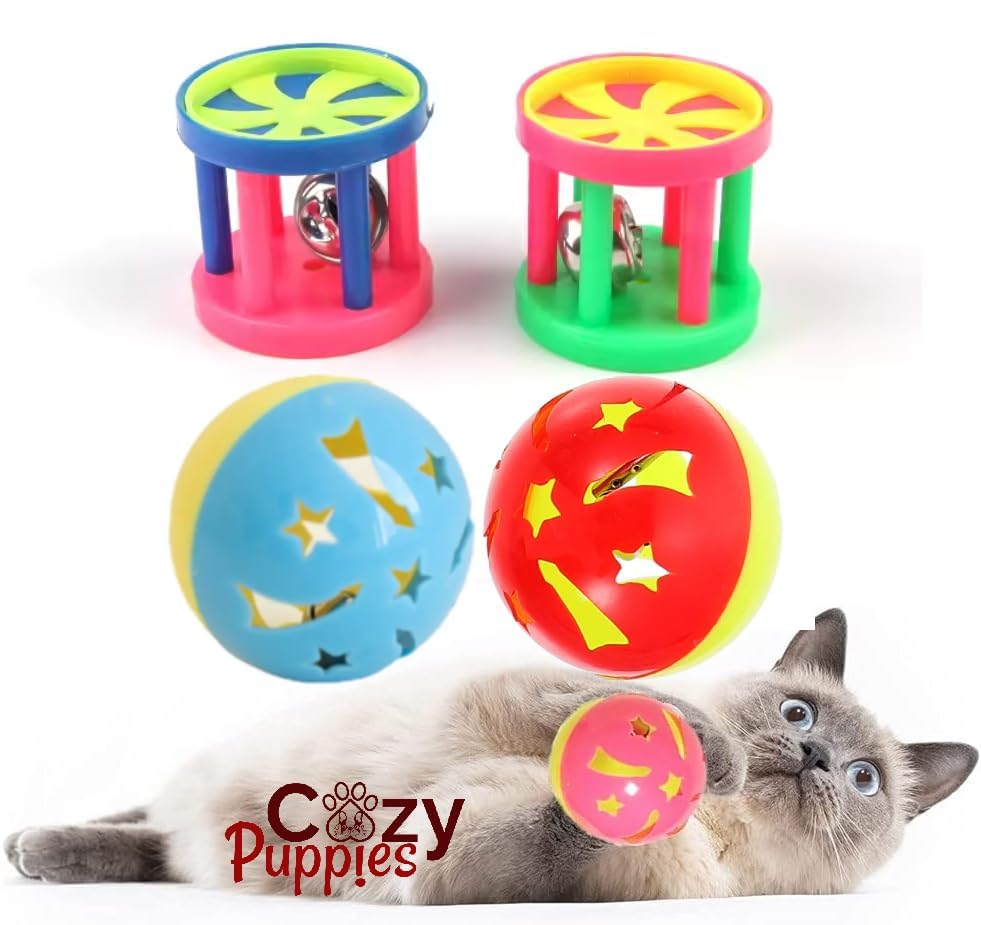 Cozy Puppies Colourful Cat Ball Toy With Jingle Bell Inside,Pet Kitten Cat Teaser, Ball Chase Rattle Toy