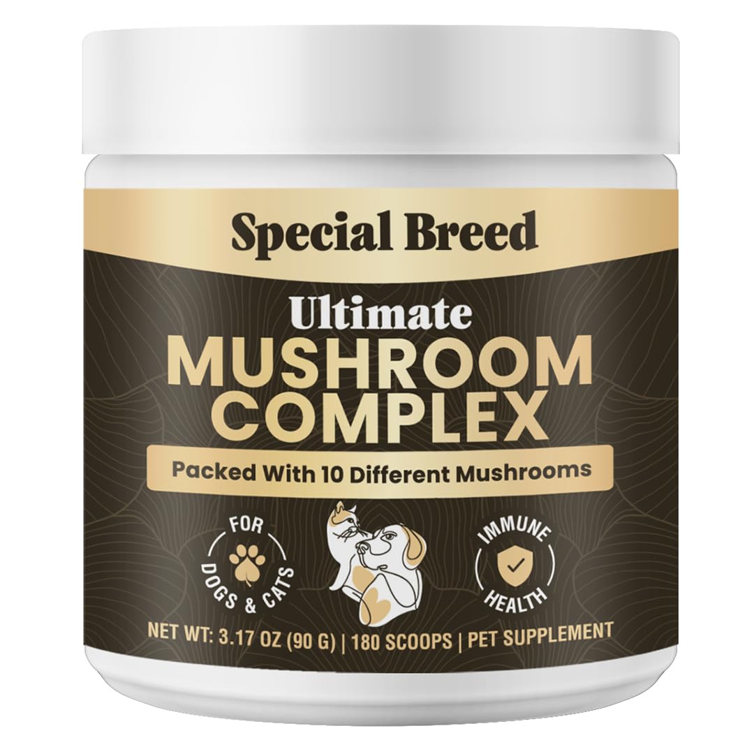 Mushroom Powder for Dogs & Cats - Organic Mushroom Complex for Immune Support, Cognition, Vitality - Ten Mushroom Supplement wit