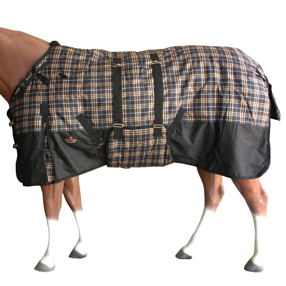 Orange Black Plaid 84 in HILASON 1200D Winter Waterproof Poly Horse Turnout Blanket Belly Wrap